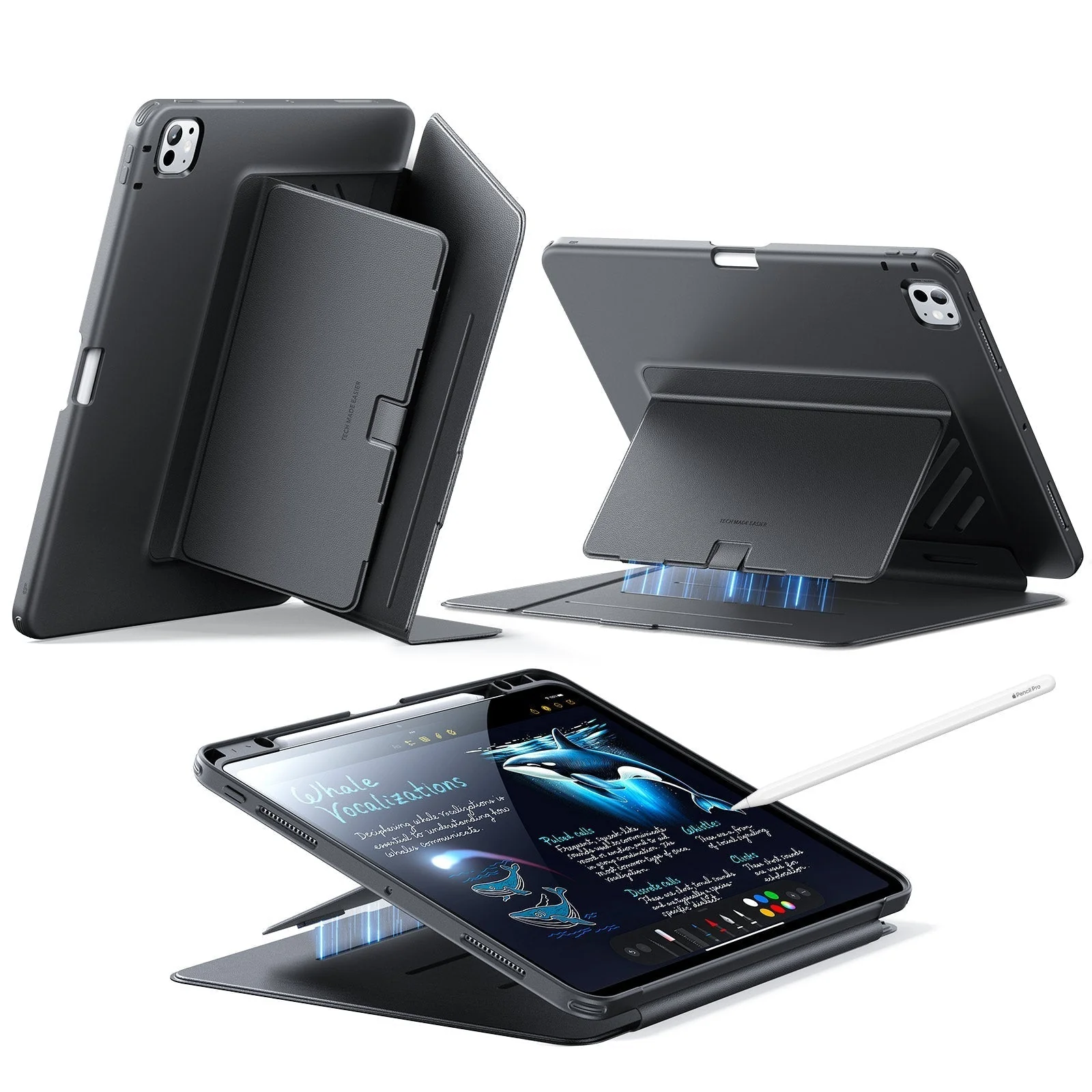 iPad Pro 13" (2025) Flip Magnetic Case with Pencil Holder - Black