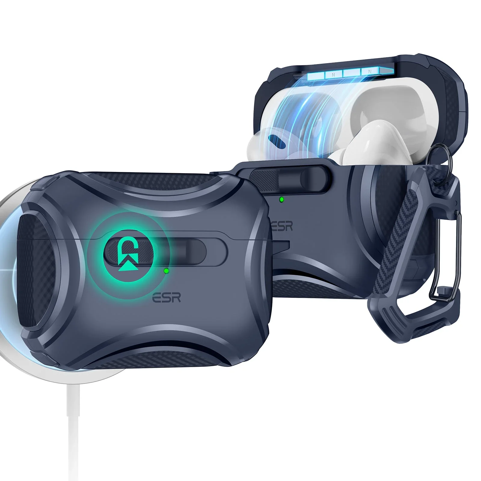 AirPods Pro (2023/2022/2019) Cyber FlickLock Case (HaloLock) - Midnight Black - Image 13