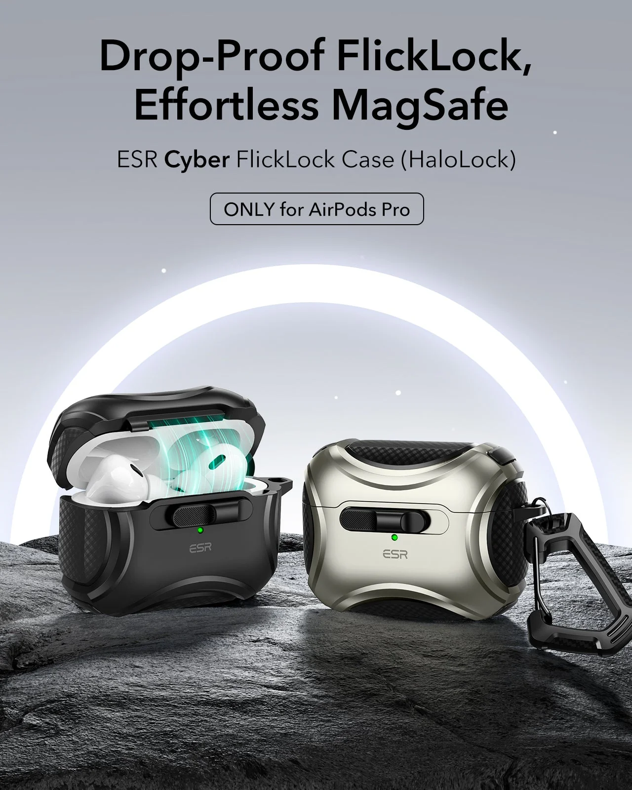 AirPods Pro (2023/2022/2019) Cyber FlickLock Case (HaloLock) - Dark Green - Image 2