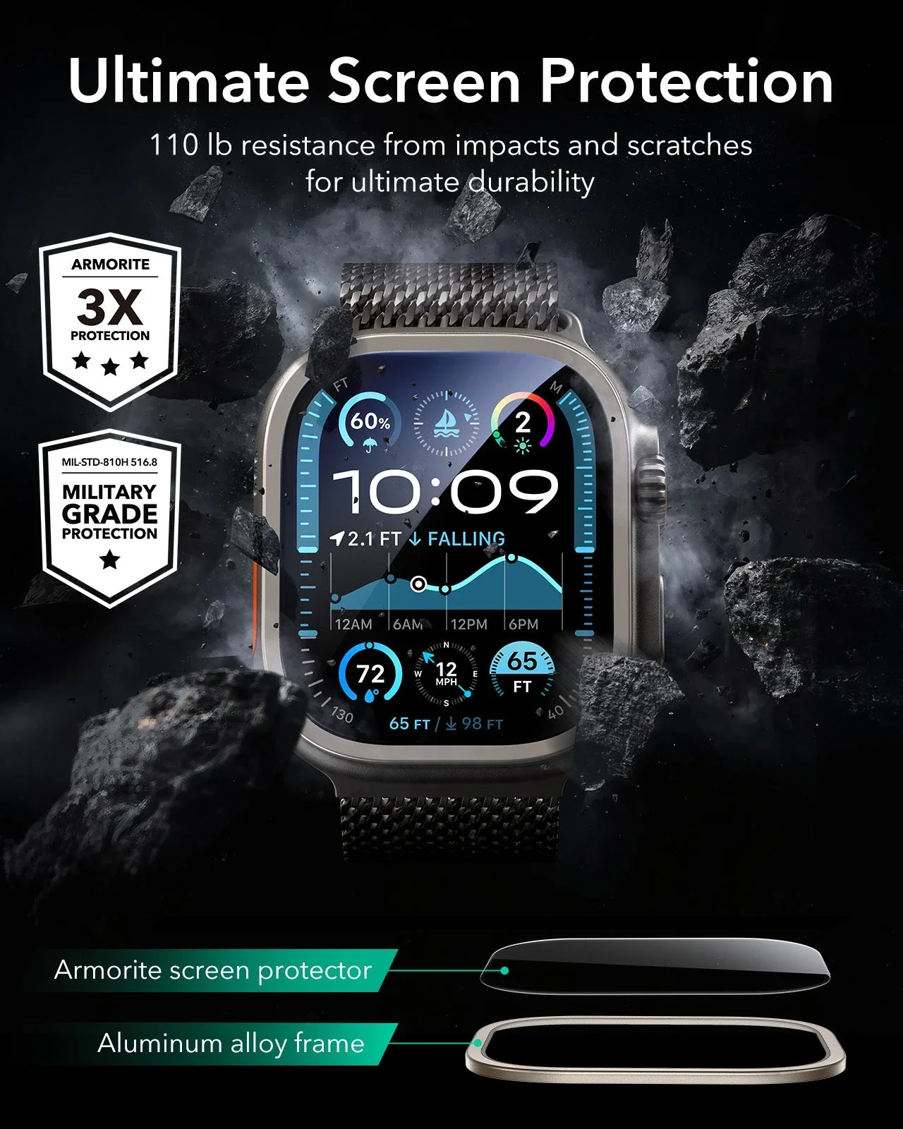 Apple Watch Ultra 3 Armorite Screen Protector - Titanium / Orange - Image 4