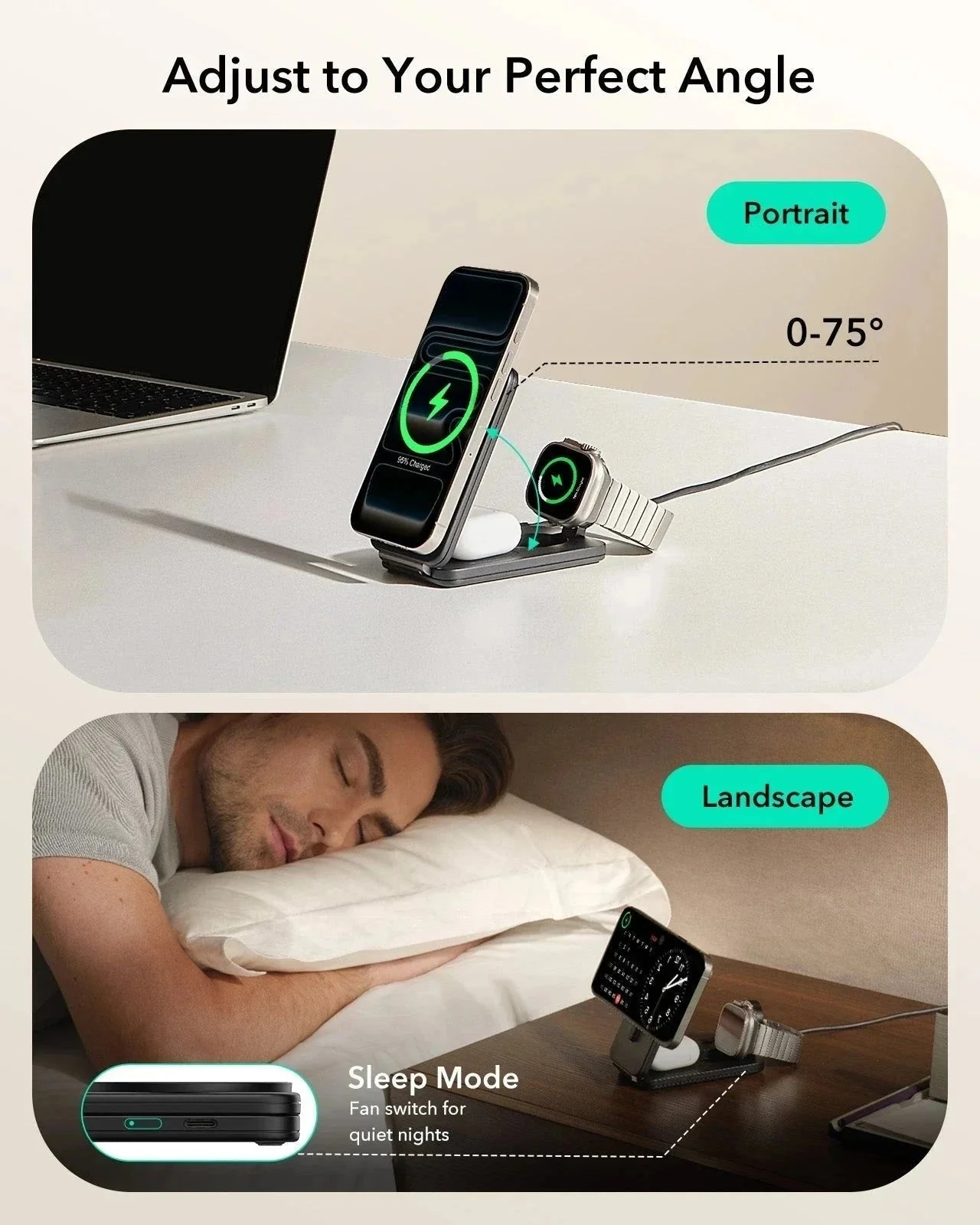 CryoBoost Foldable 3-in-1 Magnetic Charging Station  (25W) – US Plug-Black - Image 9