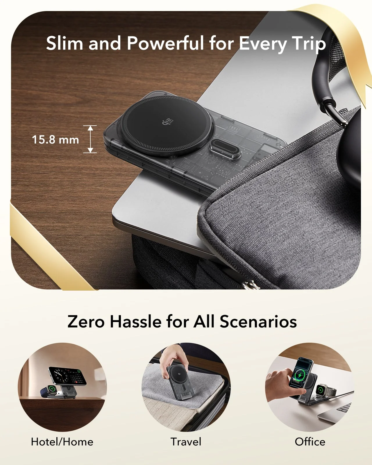 CryoBoost Foldable 3-in-1 Magnetic Charging Station  (25W) – US Plug-Frosted Graphite - Image 3