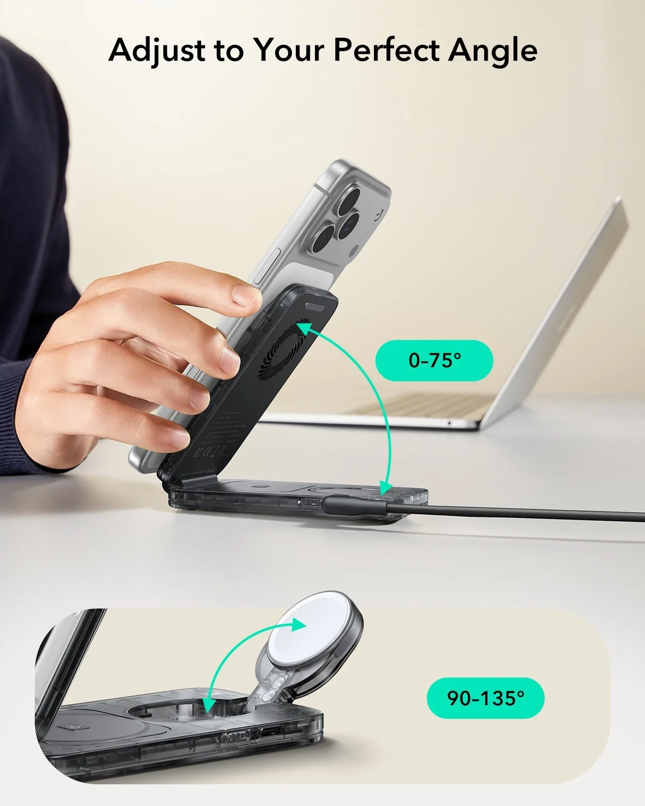 CryoBoost Foldable 3-in-1 Magnetic Charging Station  (25W) – US Plug-Frosted Graphite - Image 9