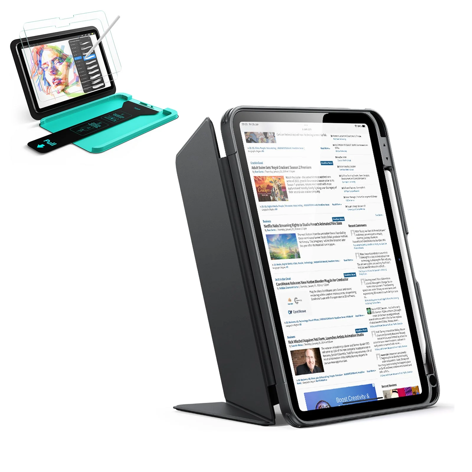 iPad 11" (A16) 2025 Bundle Flip Magnetic Case with Pencil Holder & Armorite® Paper-Feel Protection - Black