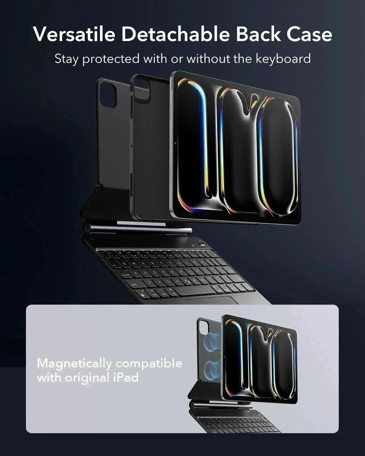 iPad Pro 13ʺ (2025) Bundle Rebound Magnetic Keyboard Case 360 & Paper-Feel Screen Protectors - US Layout-Black - Image 9