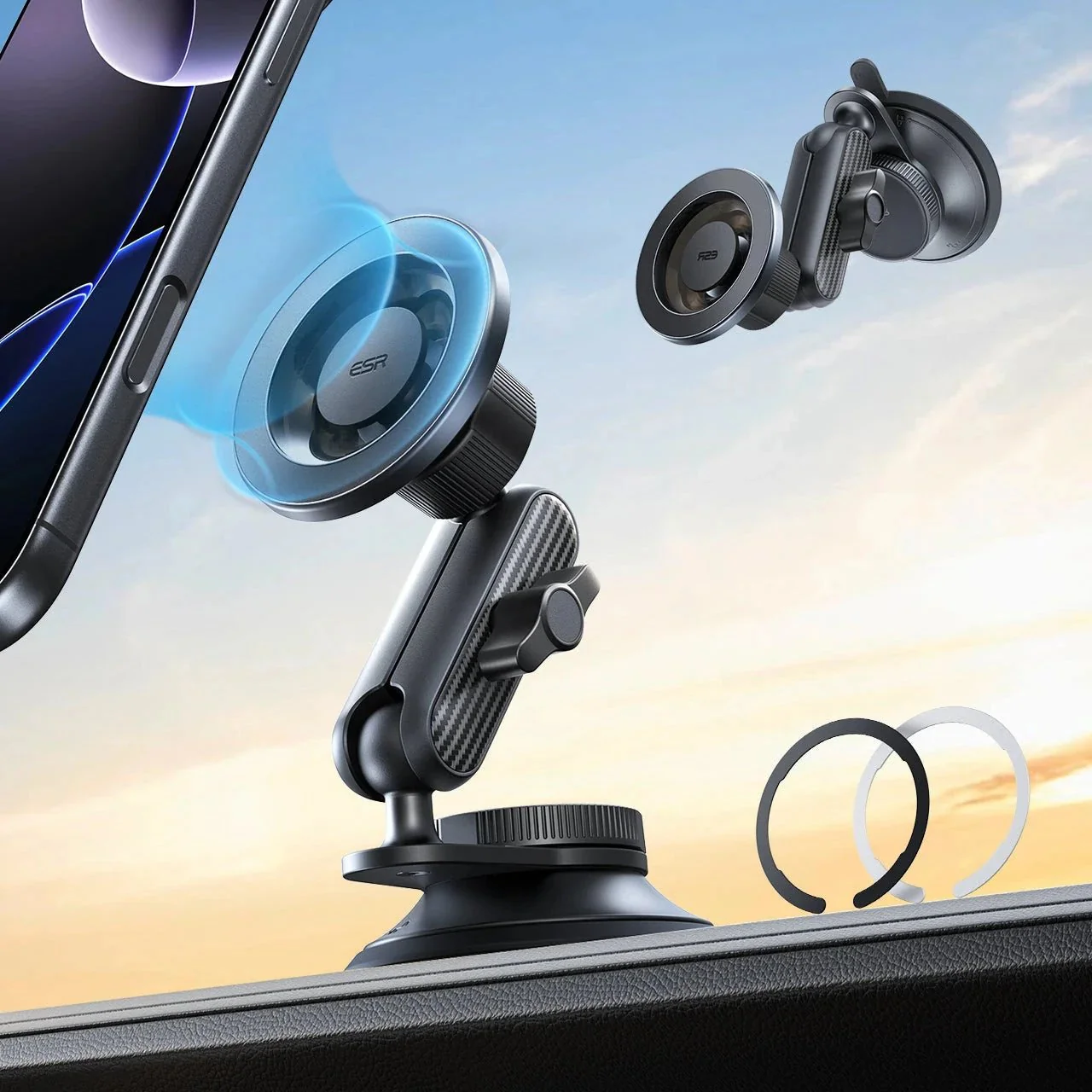 OmniLock Magnetic Car Mount (Suction Cup) - Black