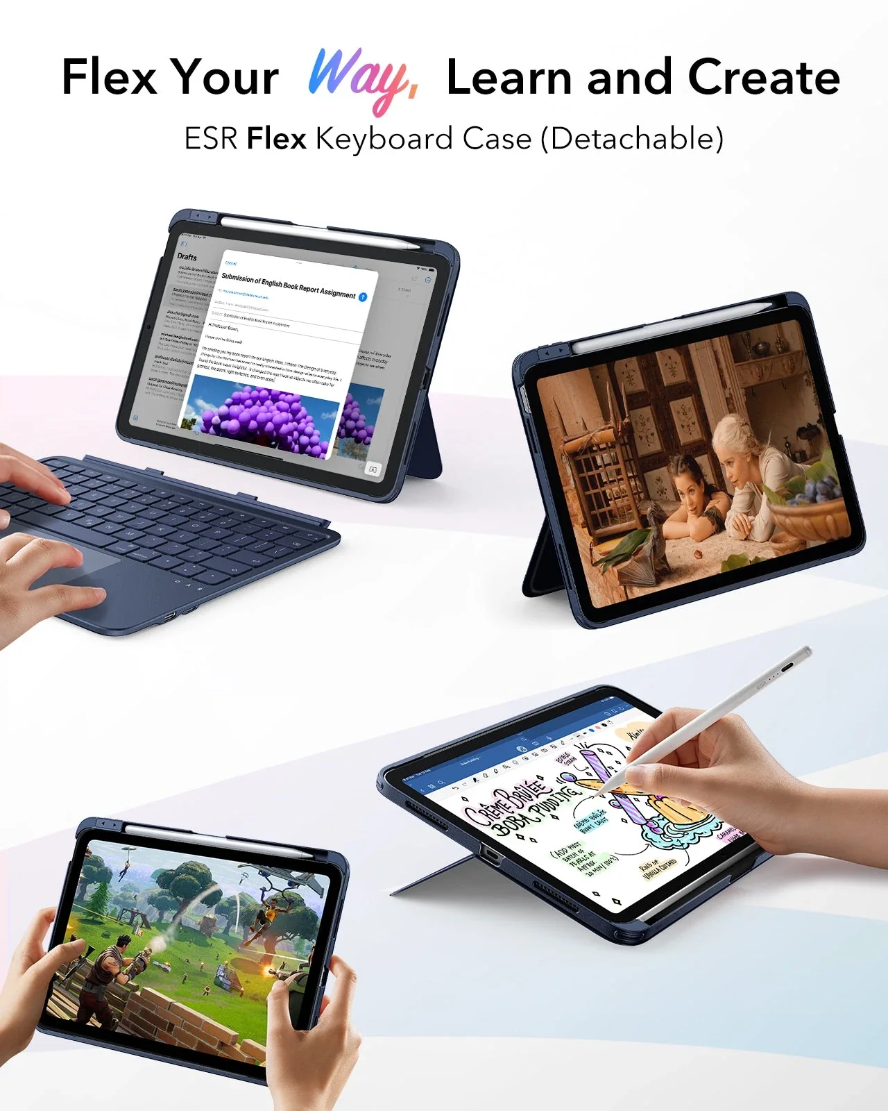 iPad 10th Gen Flex Keyboard Case (Detachable)  - US Layout-Blue - Image 3