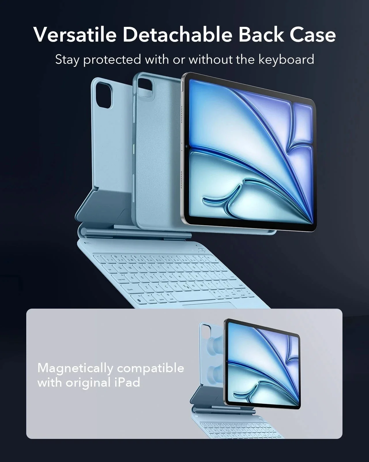 iPad Air 11" (M4) 2026 Bundle Rebound Magnetic Keyboard Case 360, Armorite & Paper-Feel Screen Protectors-US-Layout-Blue - Image 13