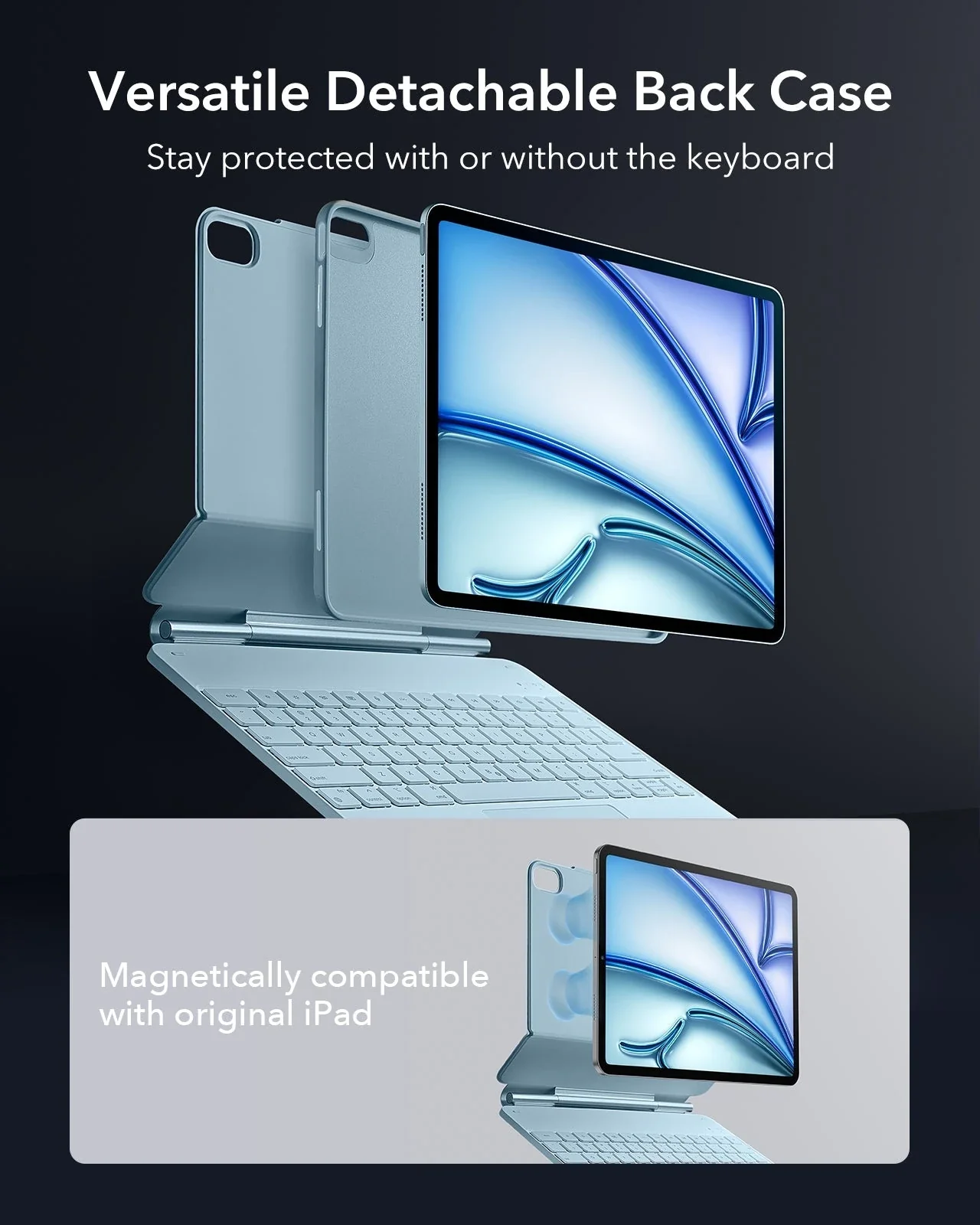 iPad Air 13" (M4) 2026 Bundle Rebound Magnetic Keyboard Case 360, Armorite & Paper-Feel Screen Protectors - US Layout-Blue - Image 13