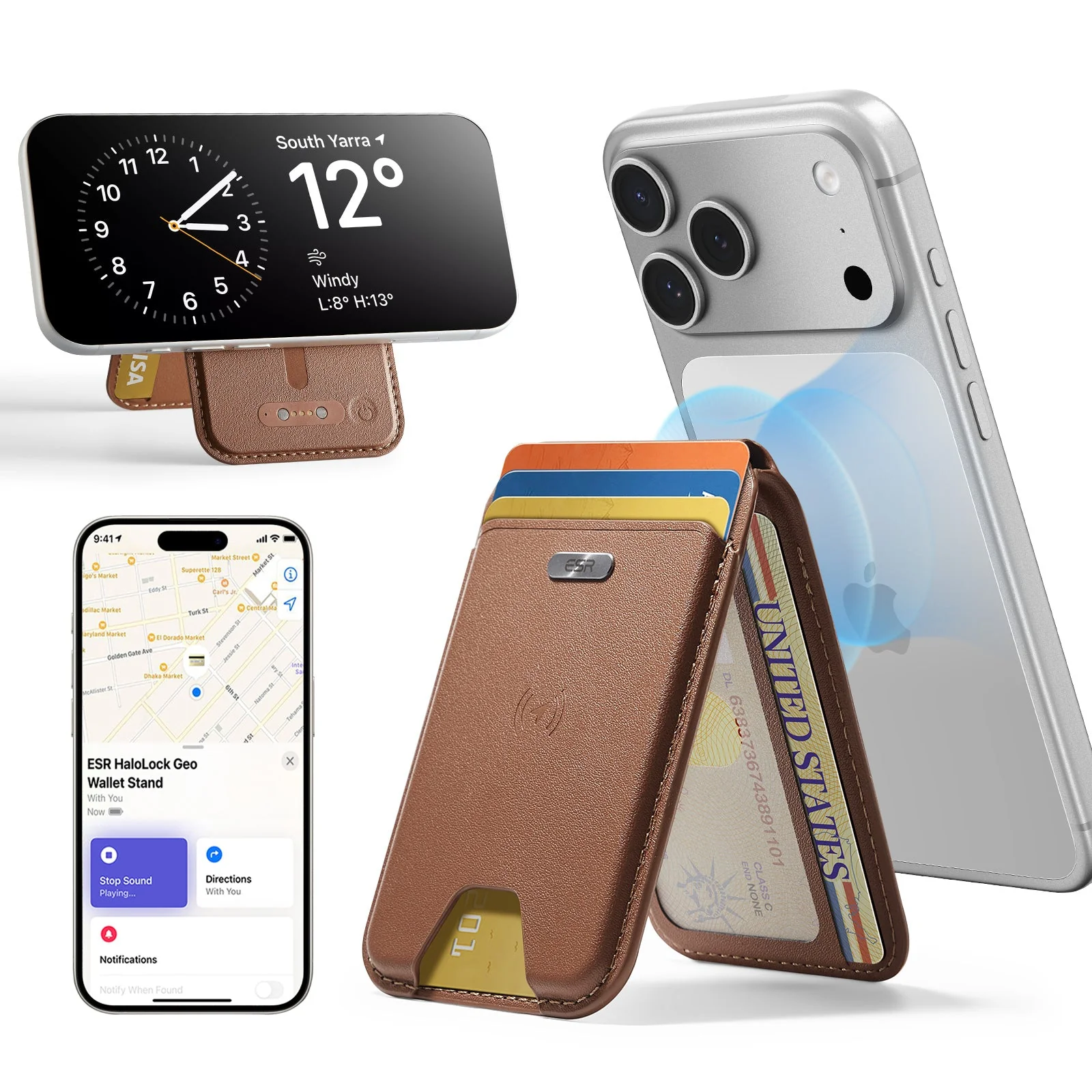 Geo Magnetic Wallet Stand -  Brown
