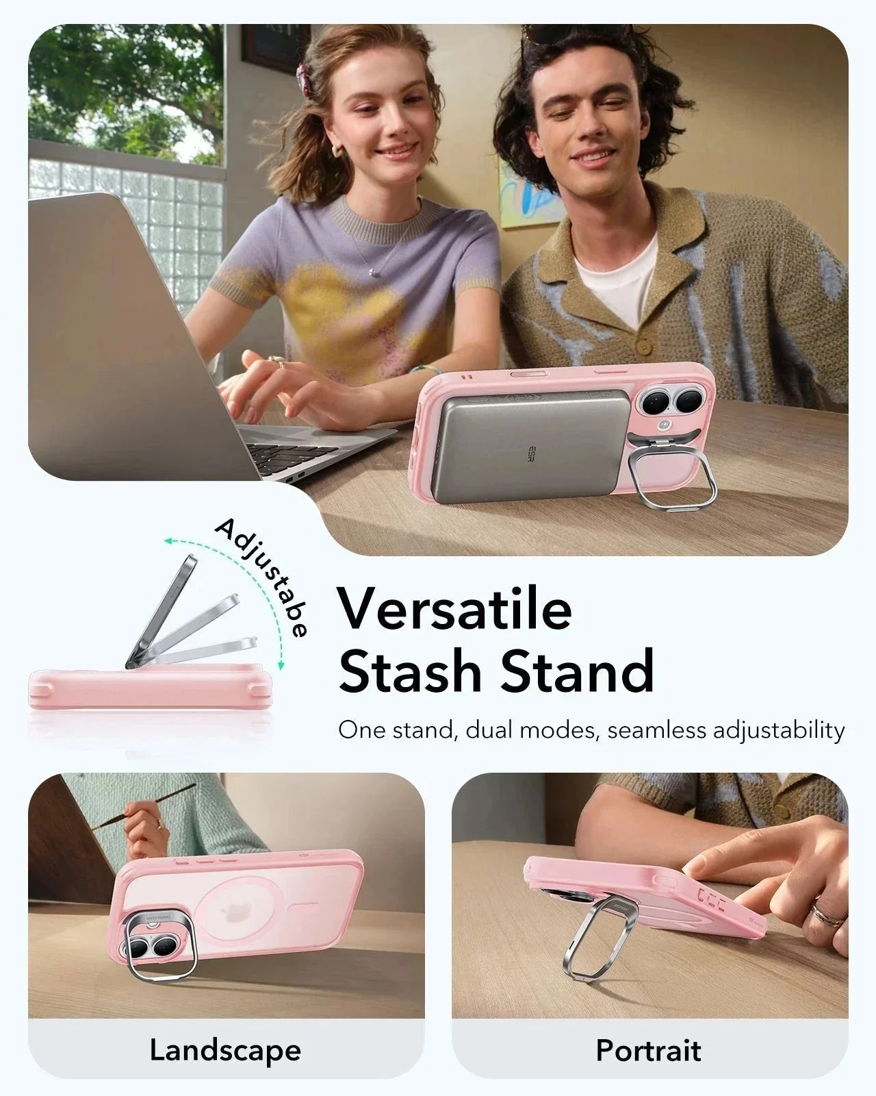 iPhone 17 Bundle Classic Hybrid Magnetic Case (Stash Stand) and Armorite Pro Privacy Screen Protector - Frosted Bubblegum Pink - Image 5