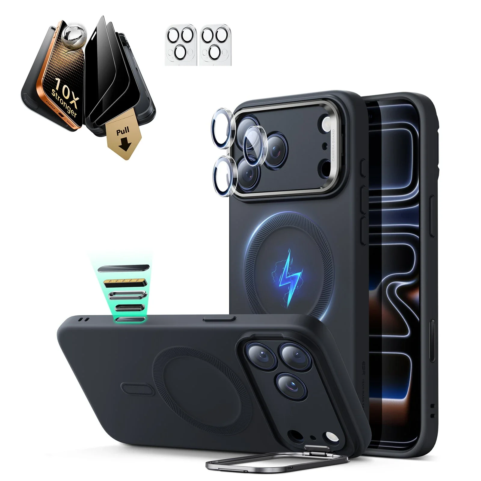 iPhone 17 Pro Bundle Cloud Soft Magnetic Case (Stash Stand) and Armorite Pro Privacy Screen Protector - Black
