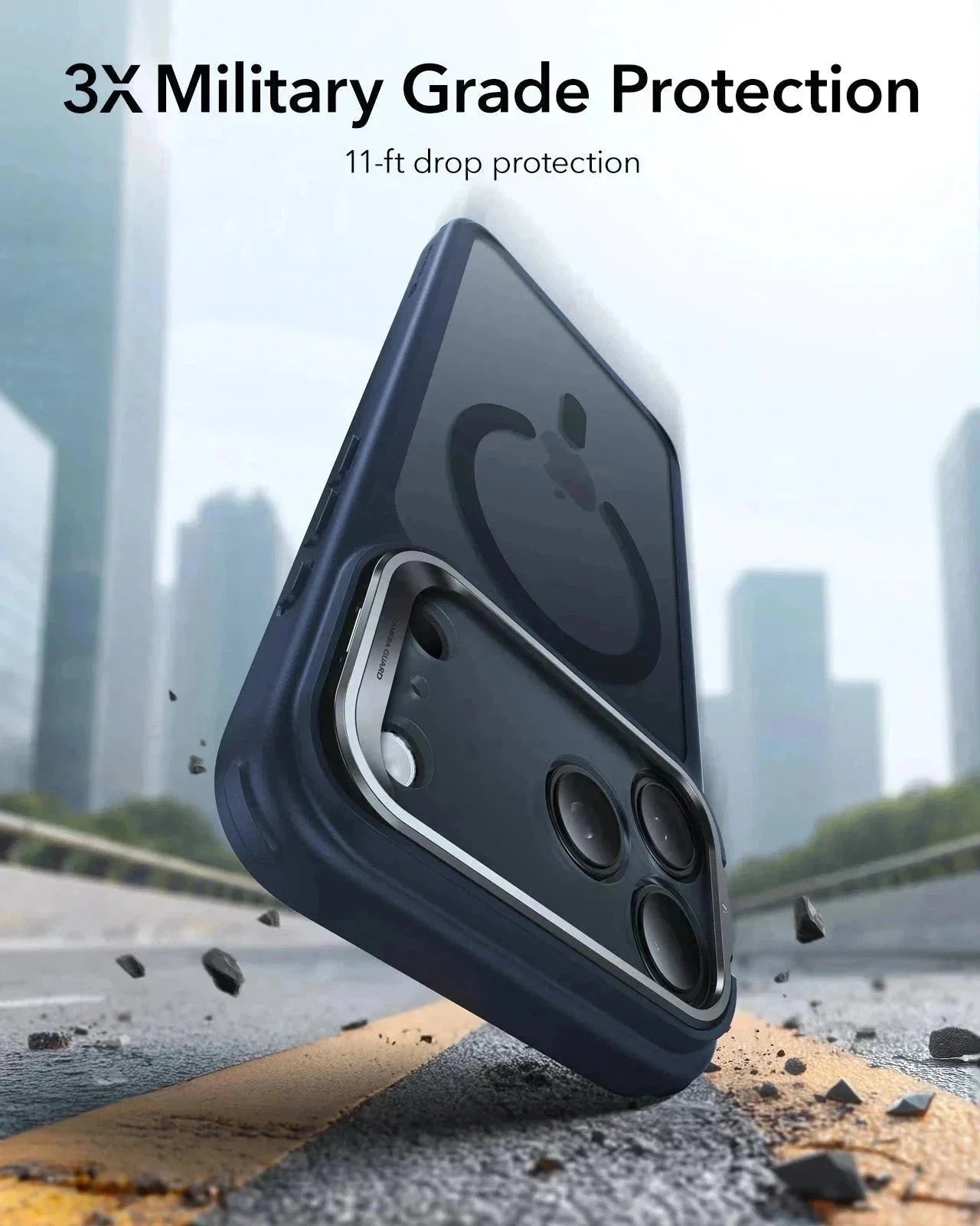 iPhone 17 Pro Max Classic Hybrid Magnetic Case (Camera Control, Stash Stand) - Frosted Blue - Image 3
