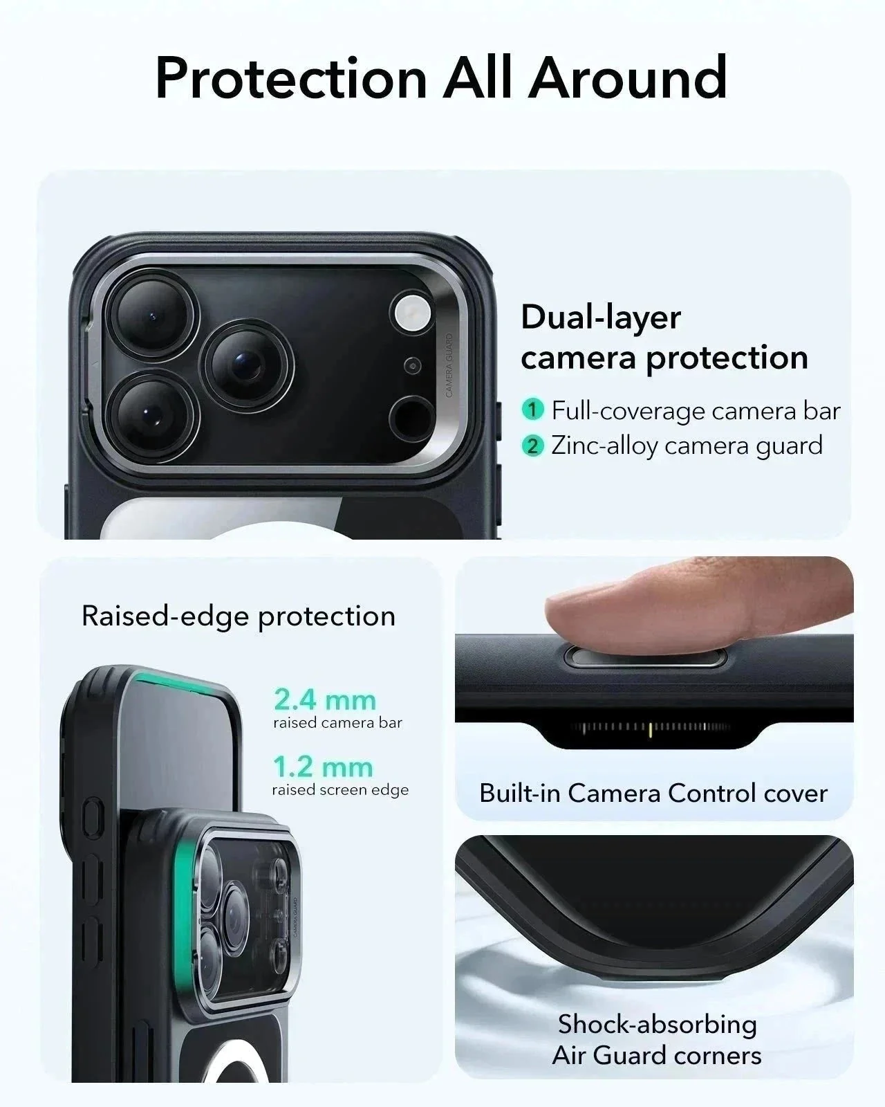 iPhone 17 Pro Max Bundle Classic Hybrid Magnetic Case (Camera Control, Stash Stand) and Armorite Screen Protector - Clear Black - Image 3
