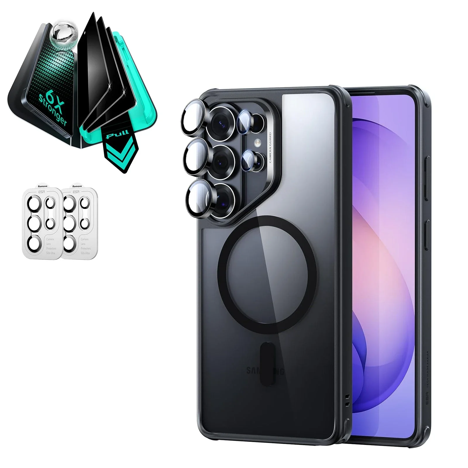Galaxy S26 Ultra Bundle Classic Hybrid Magnetic Case and Armorite® Privacy Screen Protector - Clear Black
