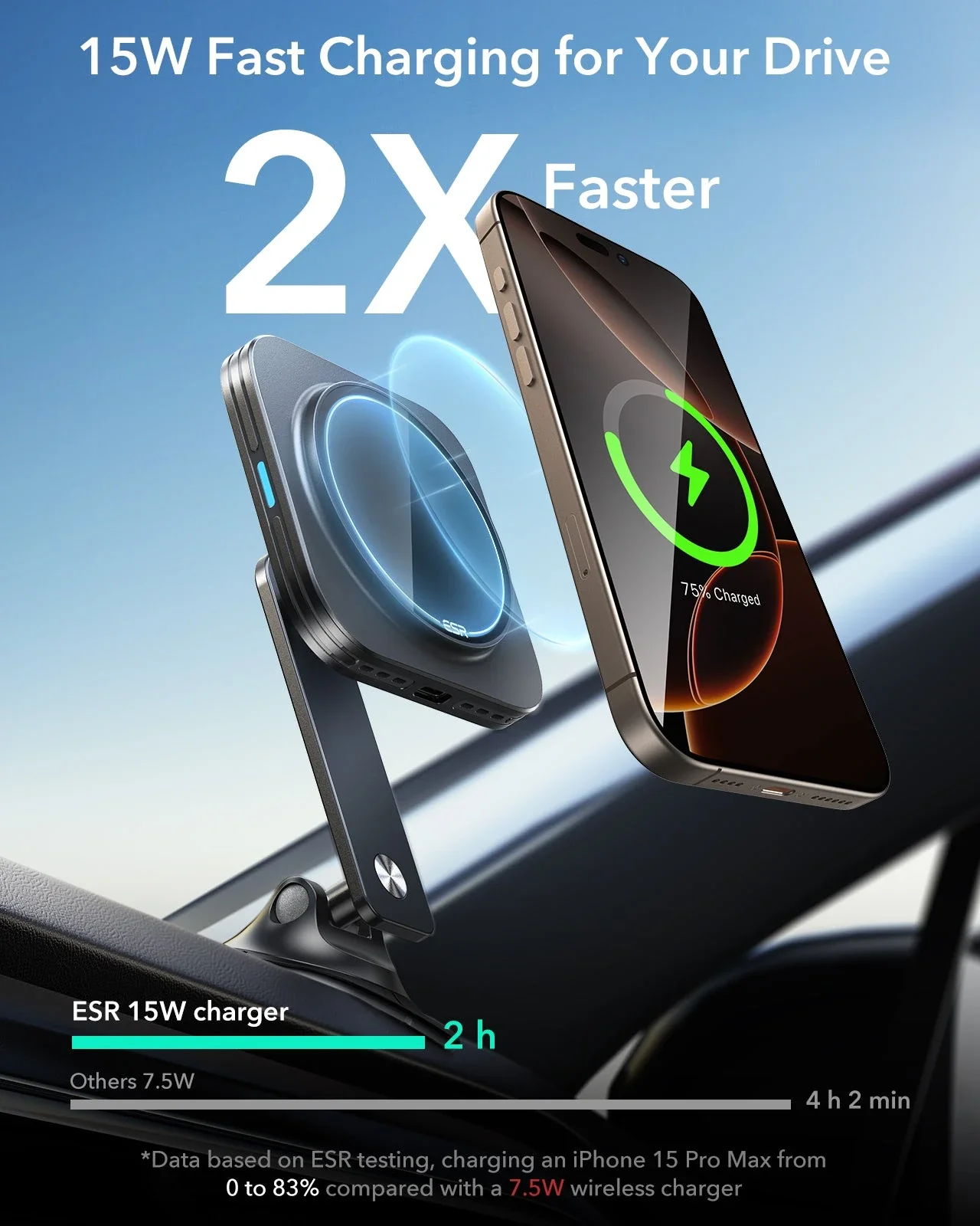 15W Dashboard Wireless Charger (HaloLock) - Black - Image 3