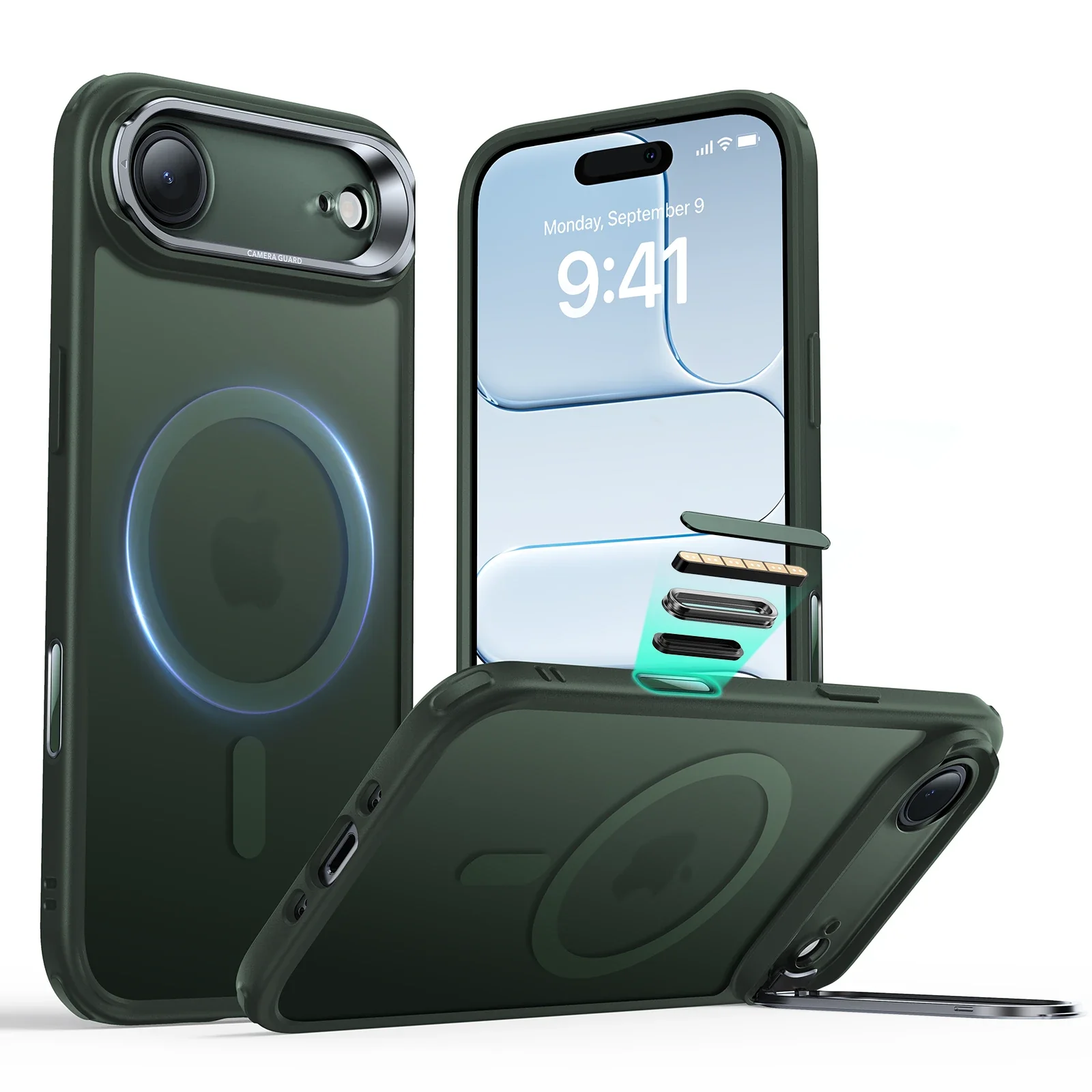 iPhone Air Classic Hybrid Magnetic Case (Camera Control, Stash Stand) - Frosted Green