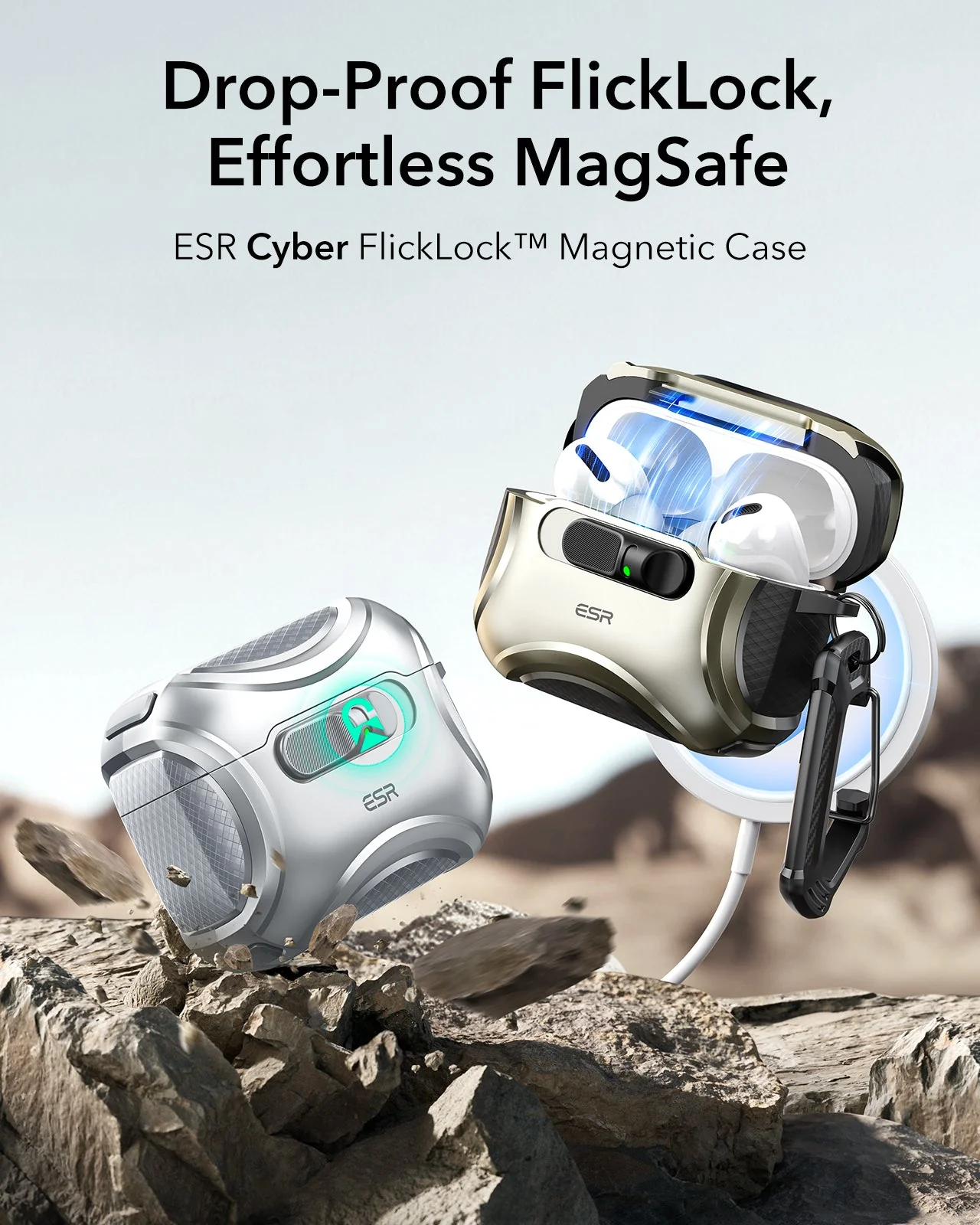 AirPods Pro 3 Cyber FlickLock Magnetic Case - Gray - Image 3