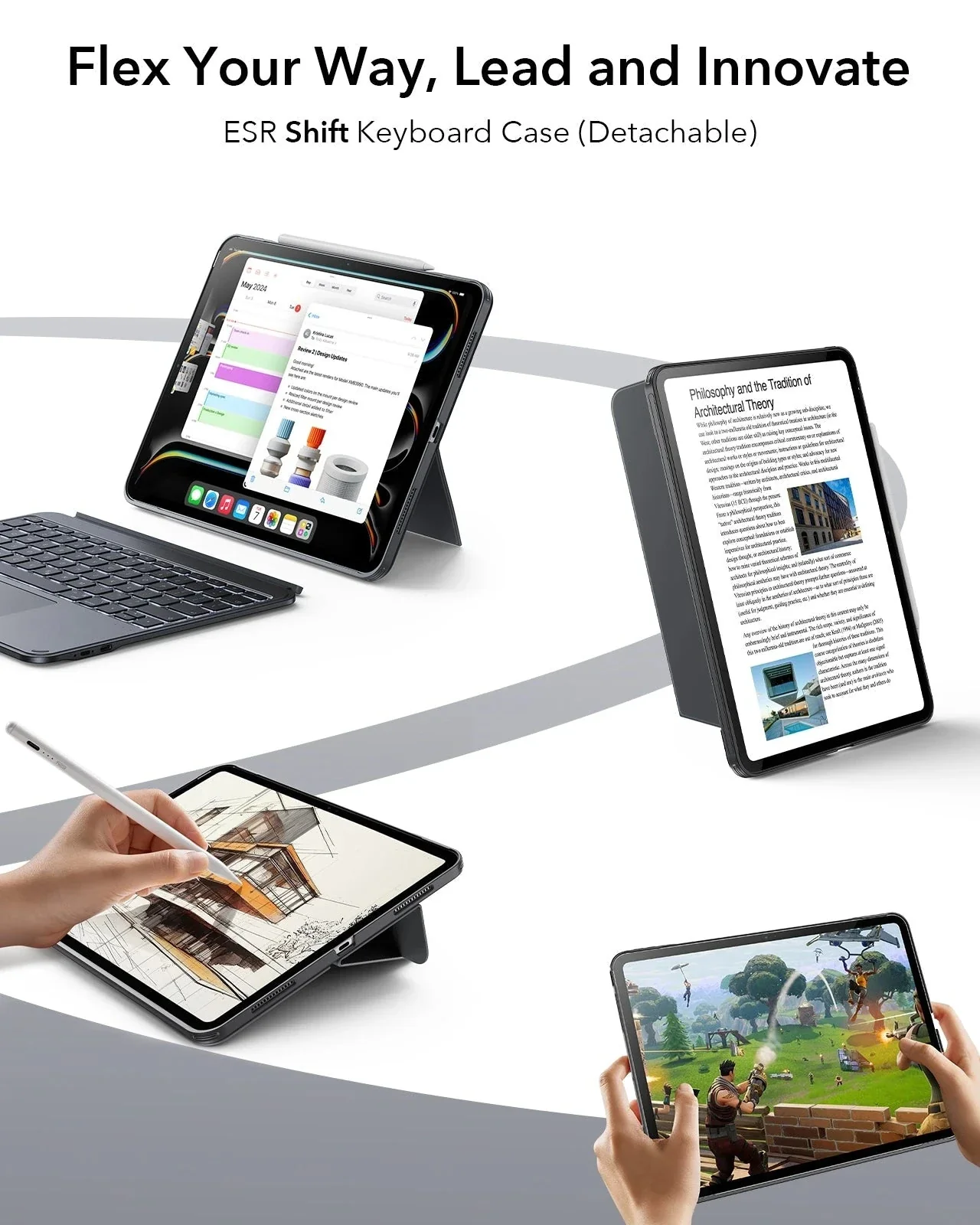 iPad Pro 13" (M4) 2024 Bundle Shift Keyboard Case with Geo Digital Pencil  - US Layout - Dark Gray - Image 3