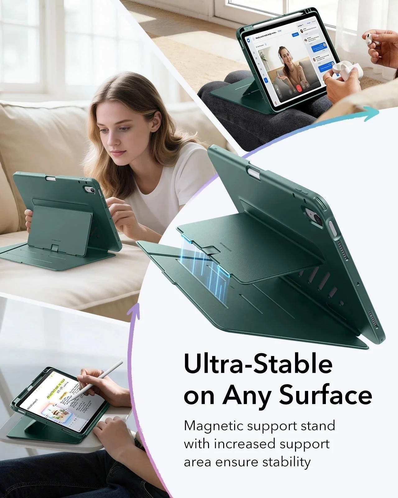 iPad Air 11" (M4) 2026 Flip Magnetic Case with Pencil Holder - Green - Image 5