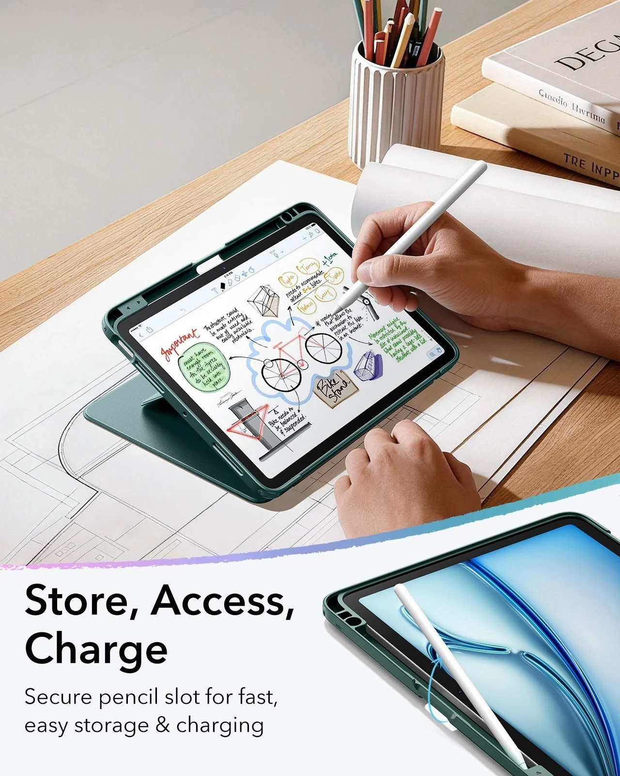 iPad Air 11" (M4) 2026 Flip Magnetic Case with Pencil Holder - Green - Image 7