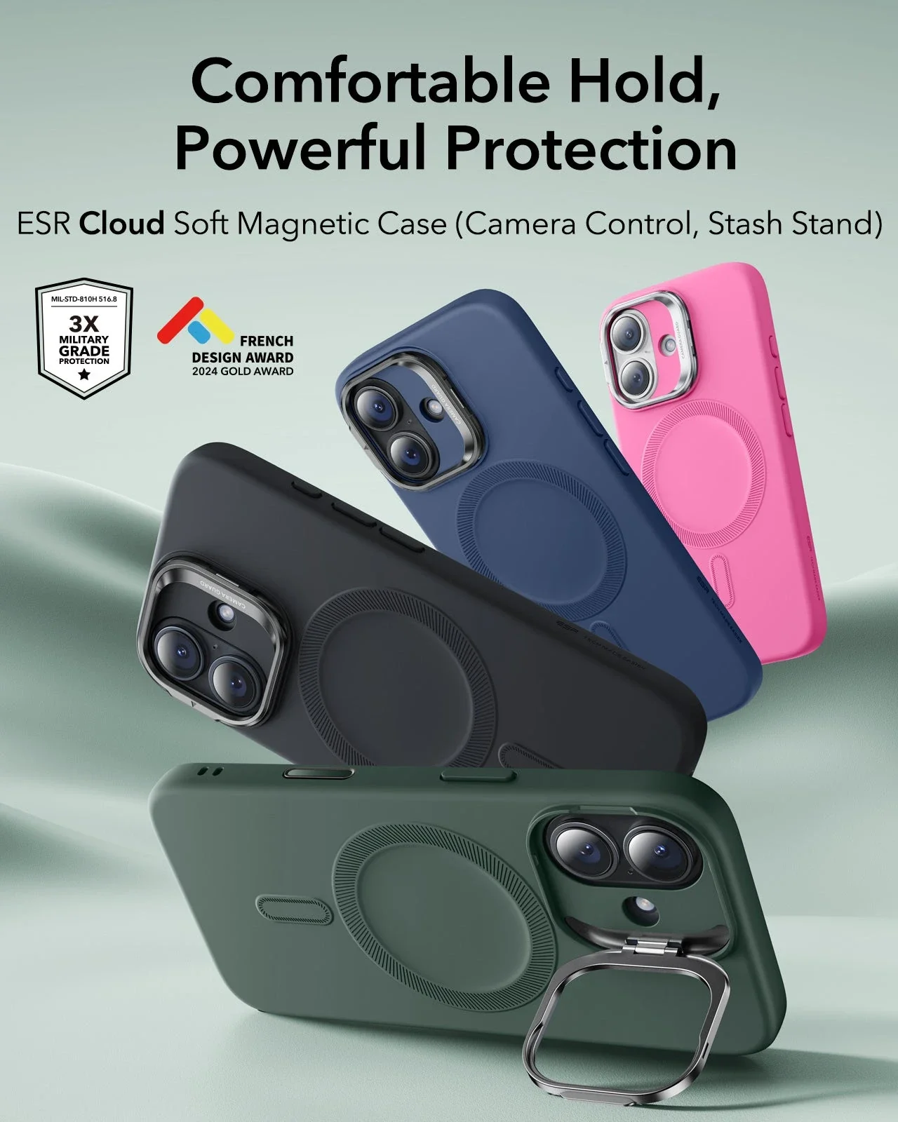 iPhone 17 Cloud Soft Magnetic Case (Camera Control, Stash Stand) - Olive Green - Image 2