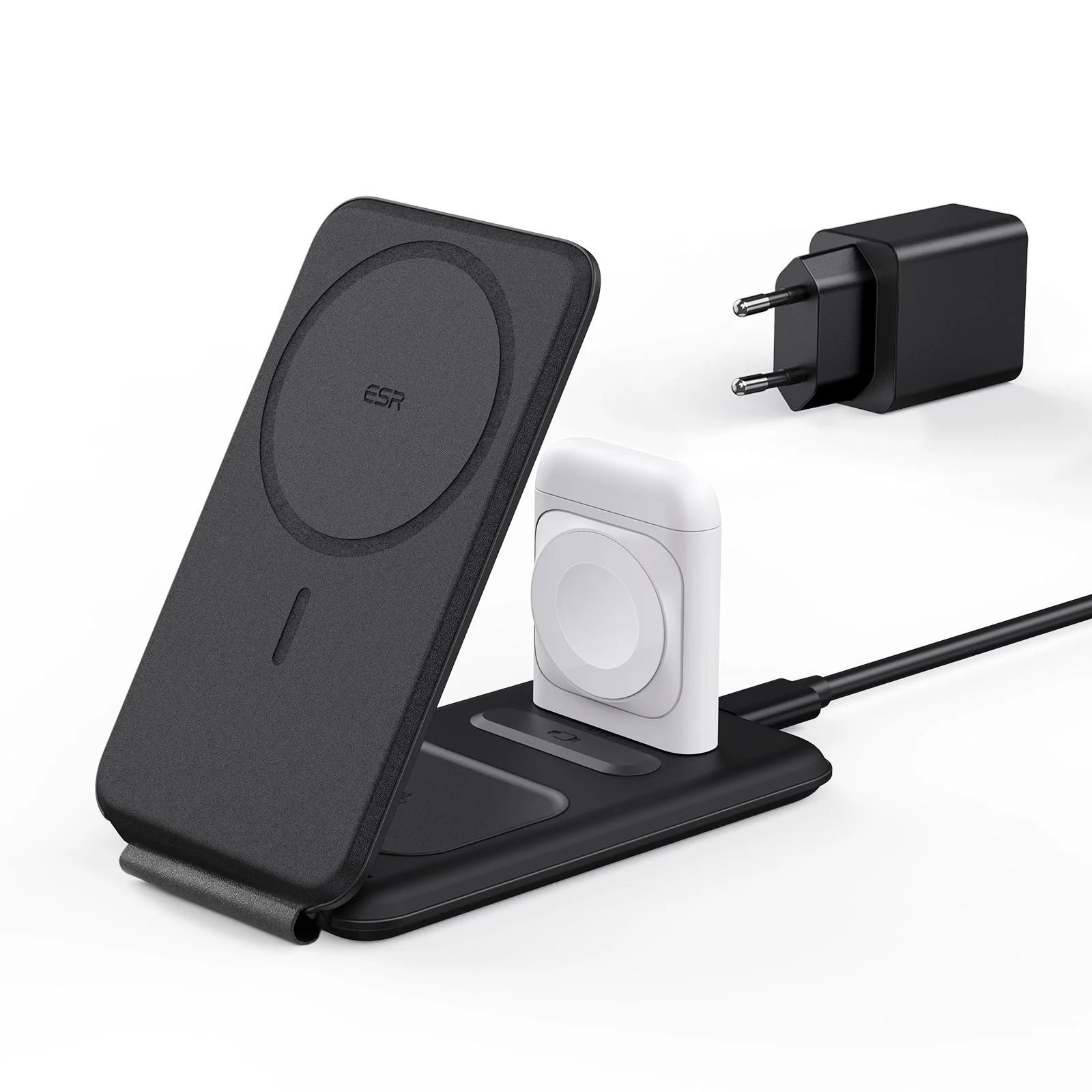 HaloLock™ 3-in-1 Travel Wireless Charging Set - Black - US Plug - Image 10