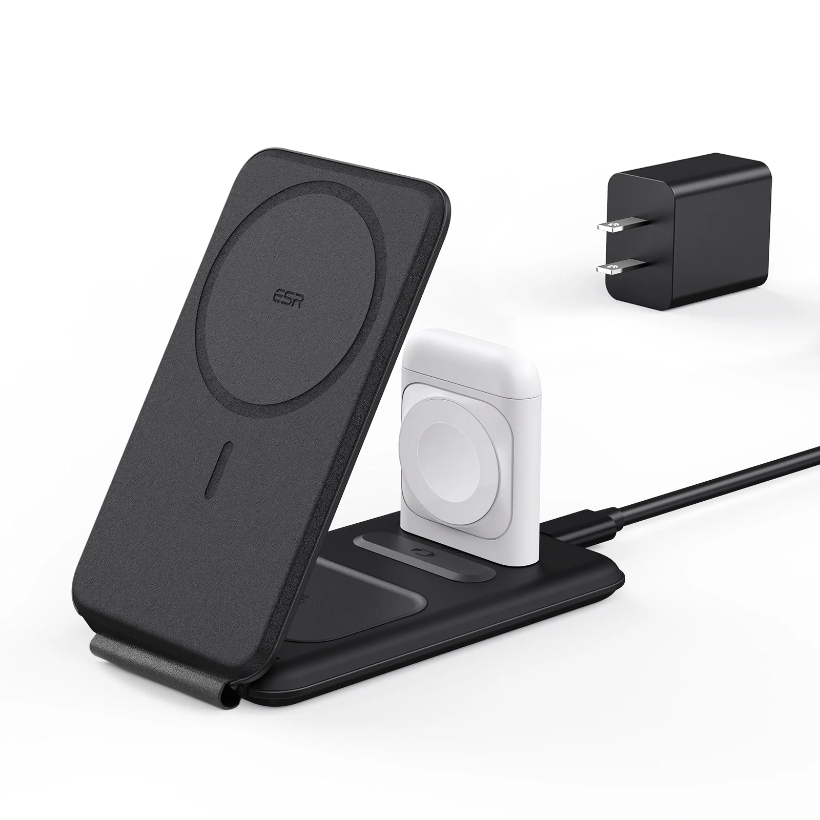 HaloLock™ 3-in-1 Travel Wireless Charging Set - Black - US Plug - Image 9