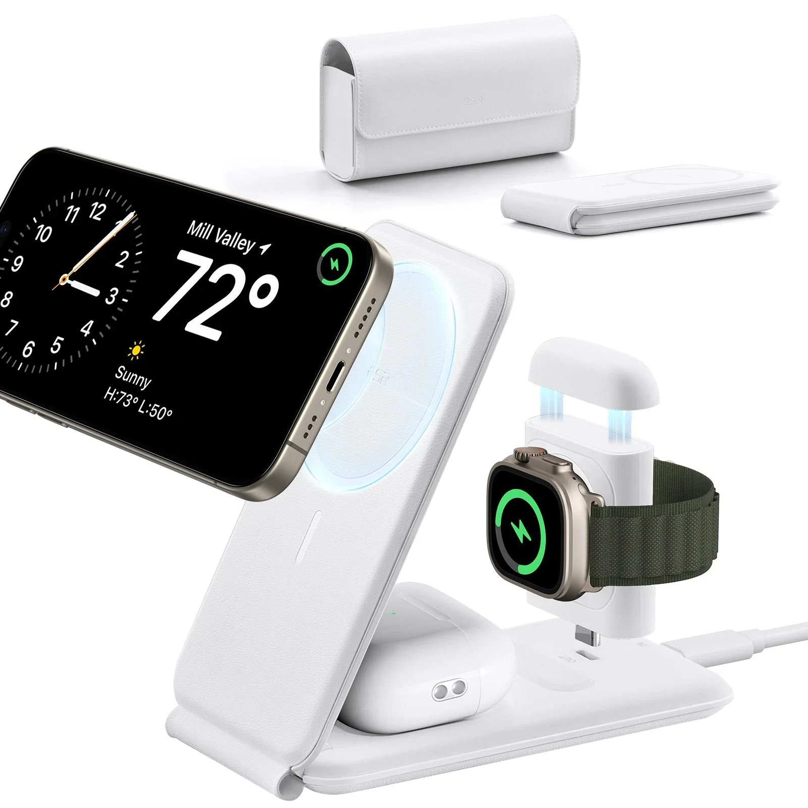 HaloLock™ 3-in-1 Travel Wireless Charging Set - White - AU Plug