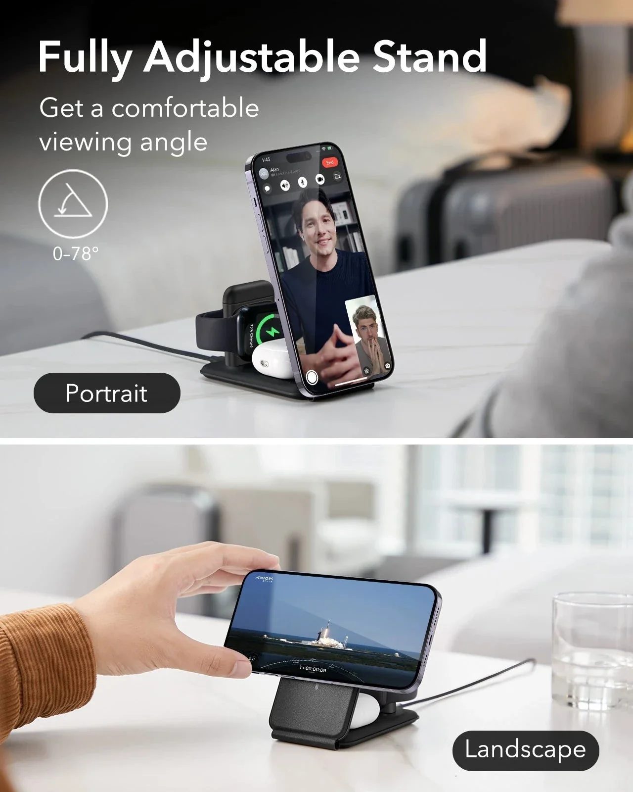 HaloLock™ 3-in-1 Travel Wireless Charging Set - White - US Plug - Image 8