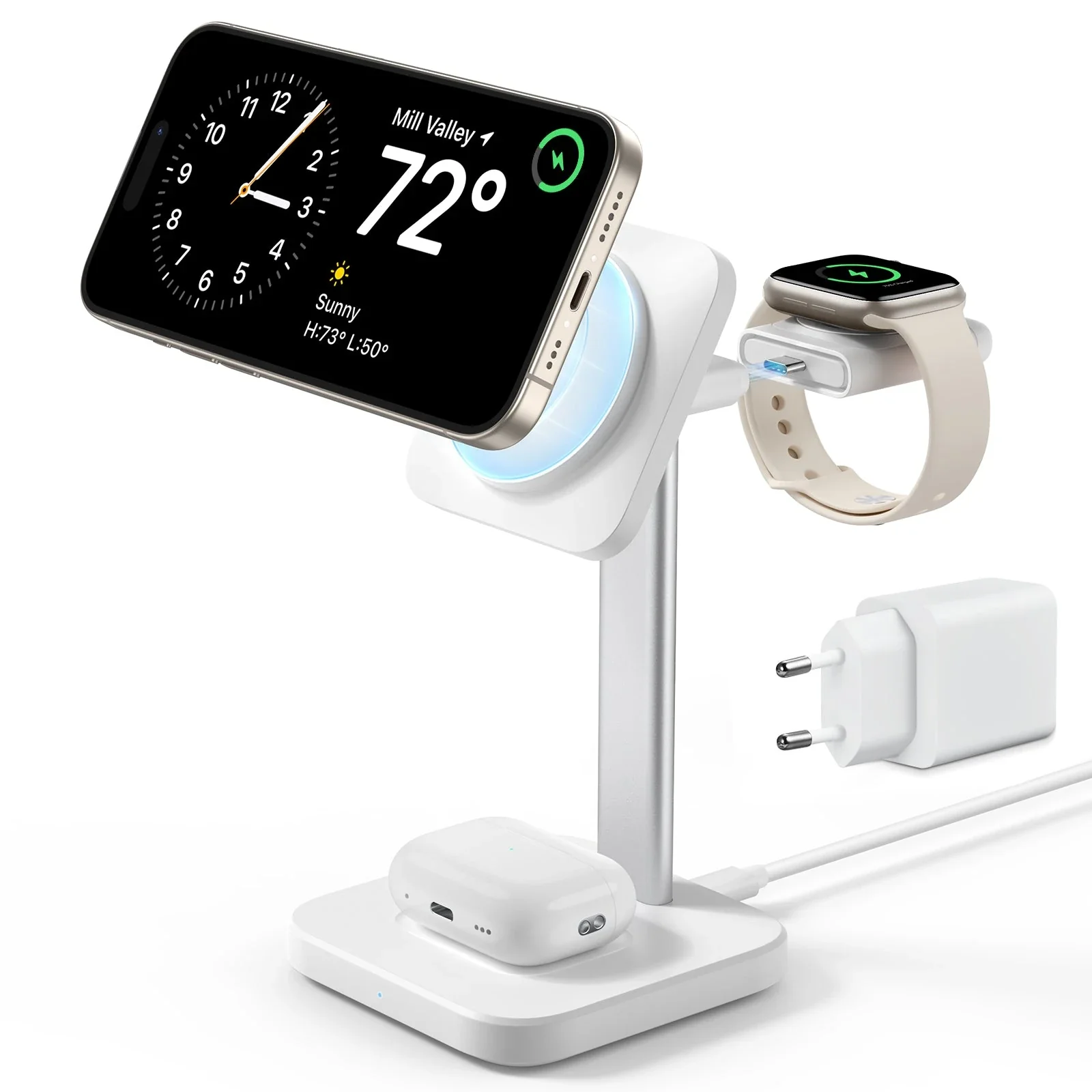 3-in-1 Watch Wireless Charging Set (HaloLock) - White - US-Plug - Image 2