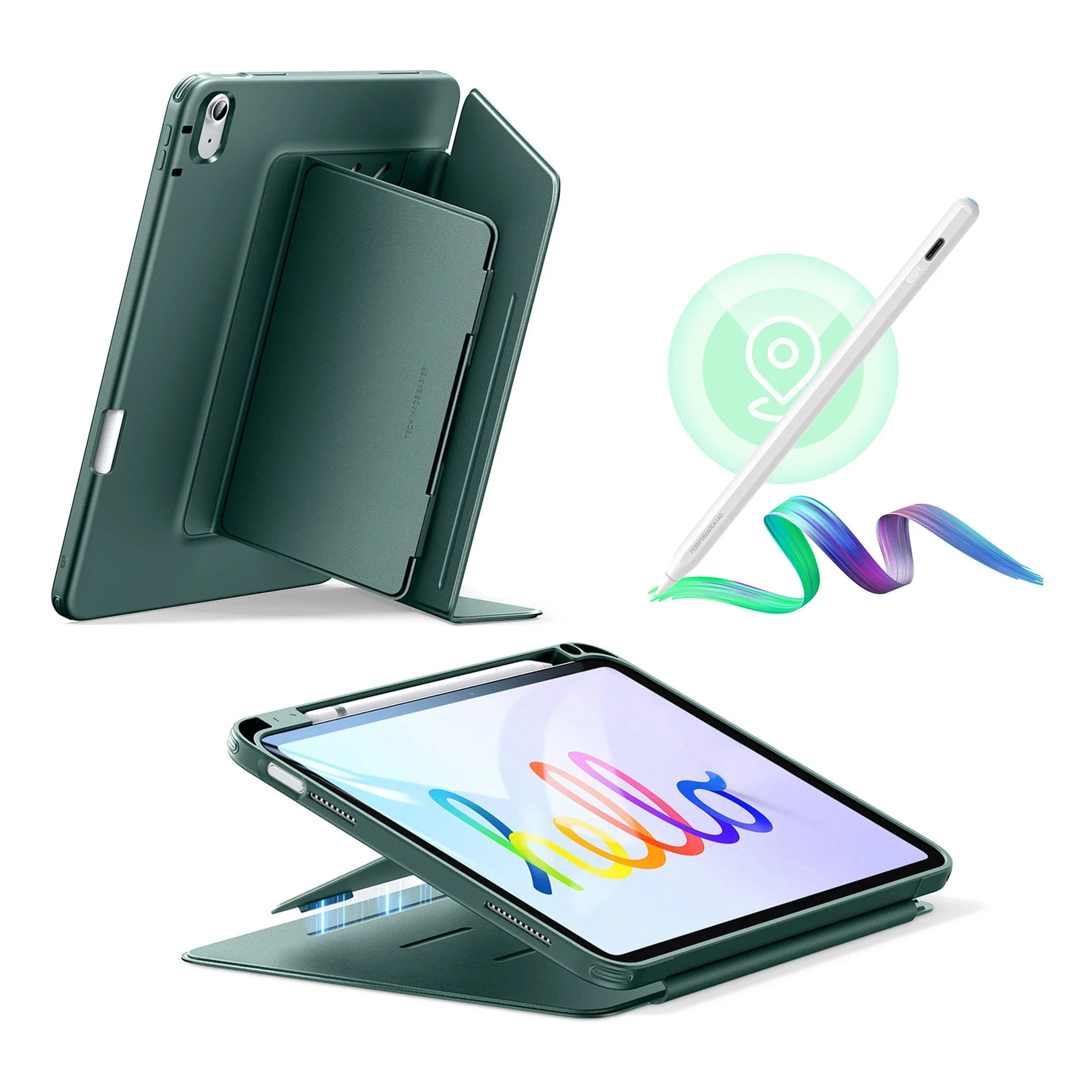 iPad 10th Gen Bundle Flip Magnetic Case with Geo Digital Pencil - Green