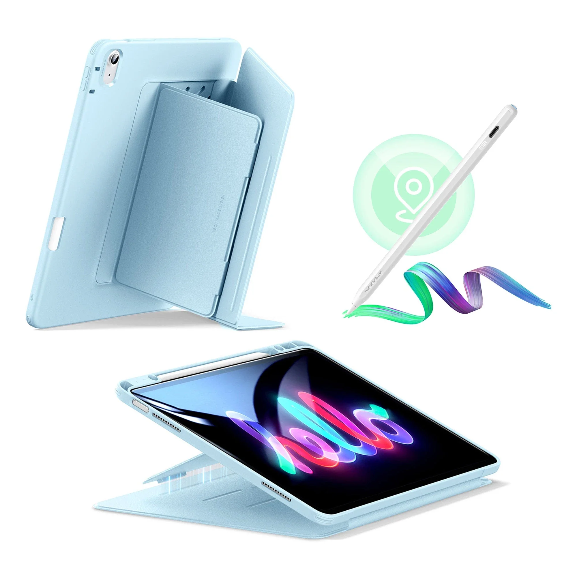 iPad Air 13" (M2) 2024 Bundle Flip Magnetic Case with Geo Digital Pencil- Sky Blue