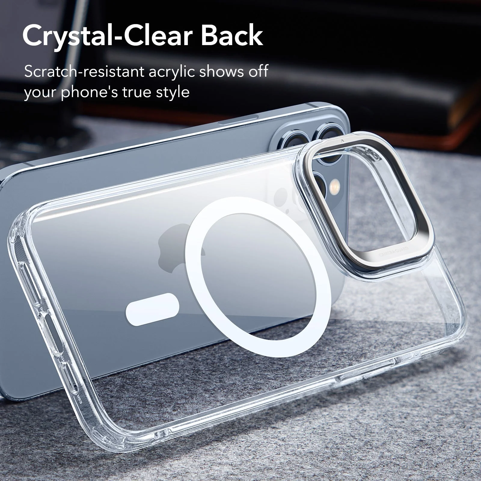 iPhone 13 Pro Classic Hybrid Case with Stash Stand (HaloLock) - Clear - Image 7