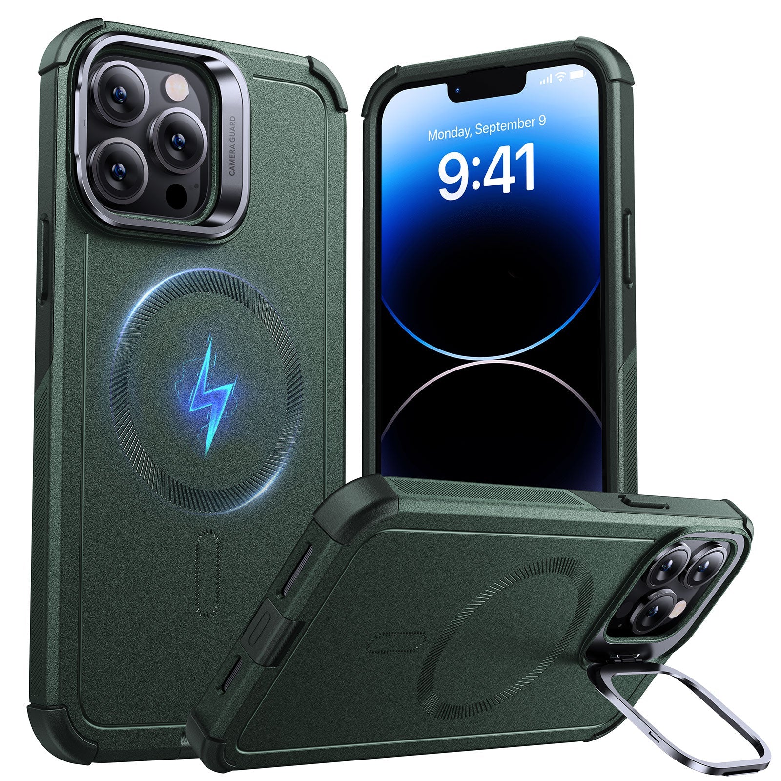 iPhone 13 Pro Cyber Tough Magnetic Case (Stash Stand) - Green