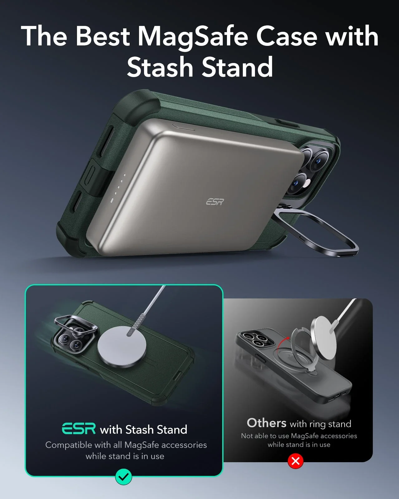 iPhone 13 Pro Cyber Tough Magnetic Case (Stash Stand) - Green - Image 4