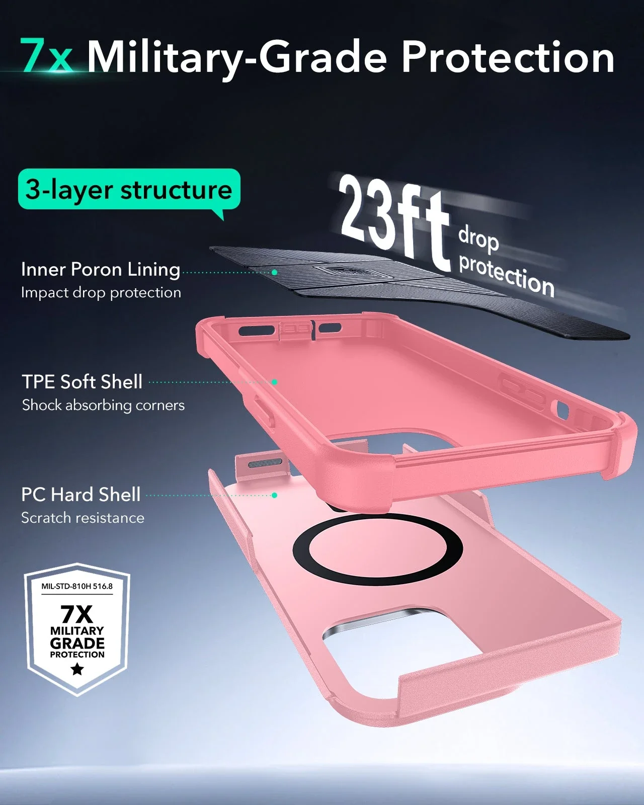 iPhone 13 Pro Cyber Tough Magnetic Case (Stash Stand) - Pink - Image 3