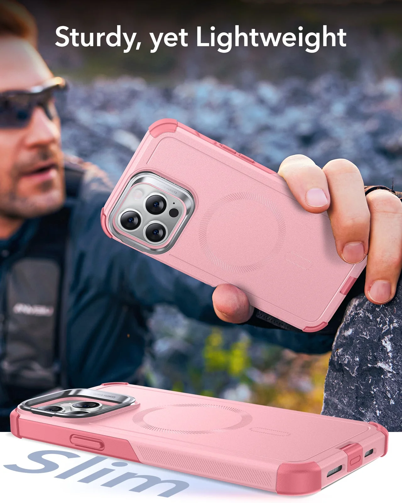 iPhone 13 Pro Cyber Tough Magnetic Case (Stash Stand) - Pink - Image 7