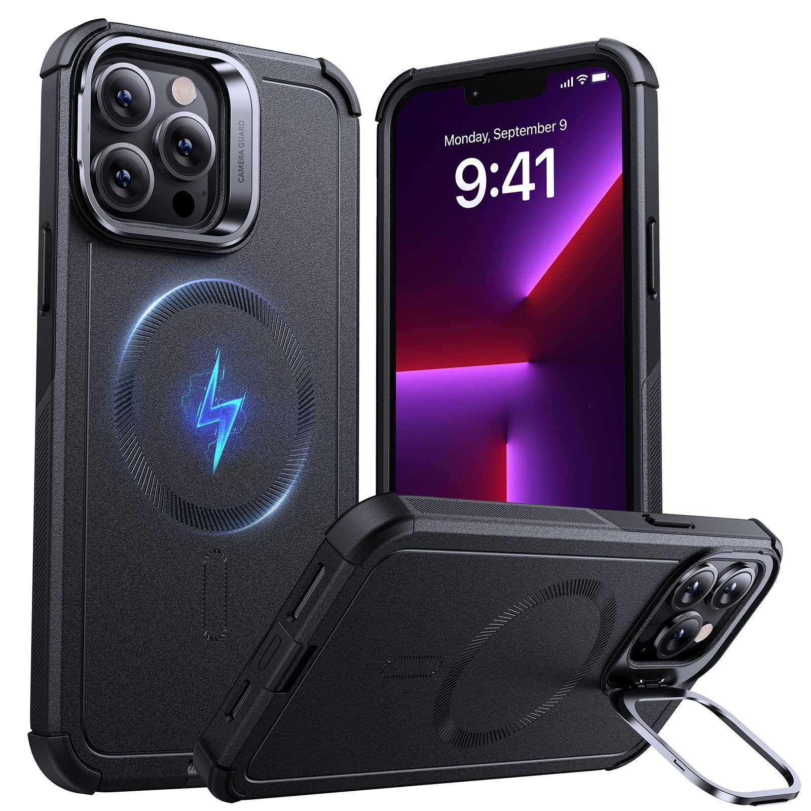 iPhone 13 Pro Max Cyber Tough Magnetic Case (Stash Stand) - Black