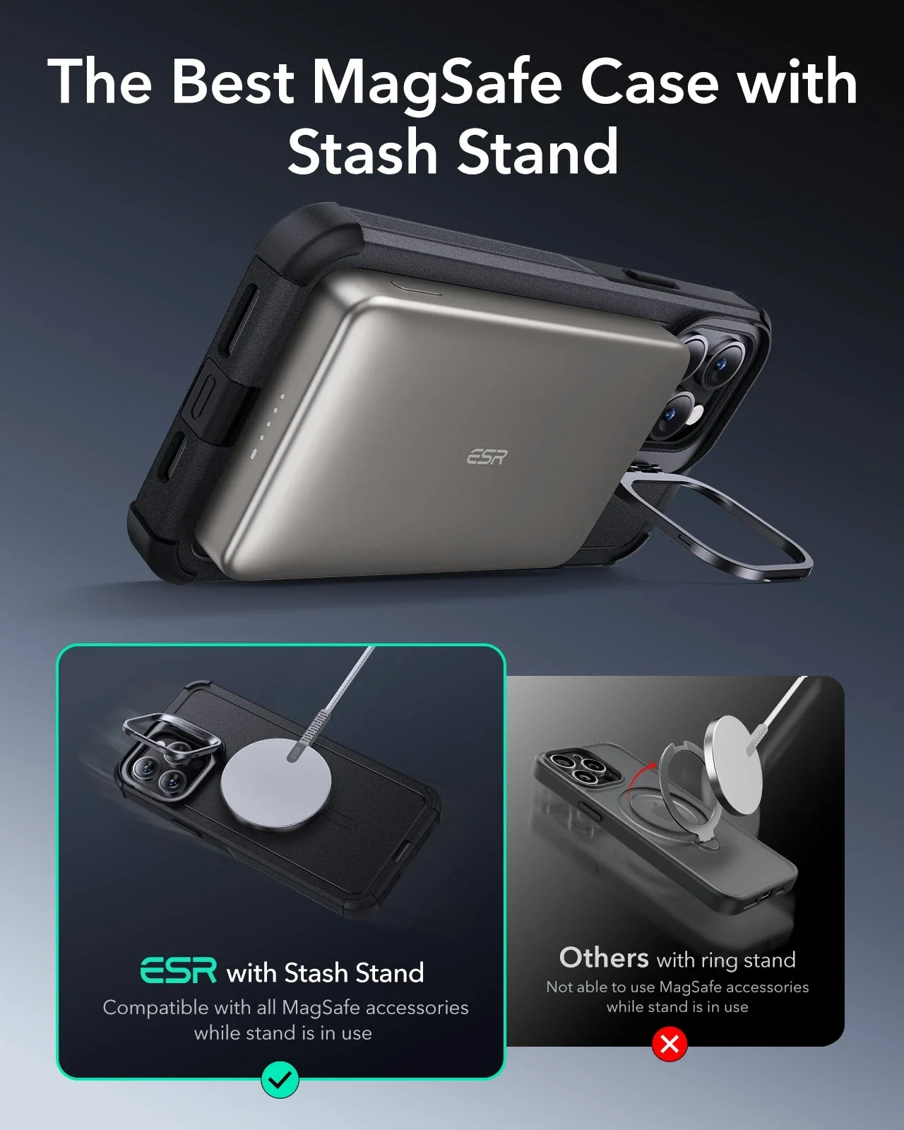 iPhone 13 Pro Max Cyber Tough Magnetic Case (Stash Stand) - Black - Image 3