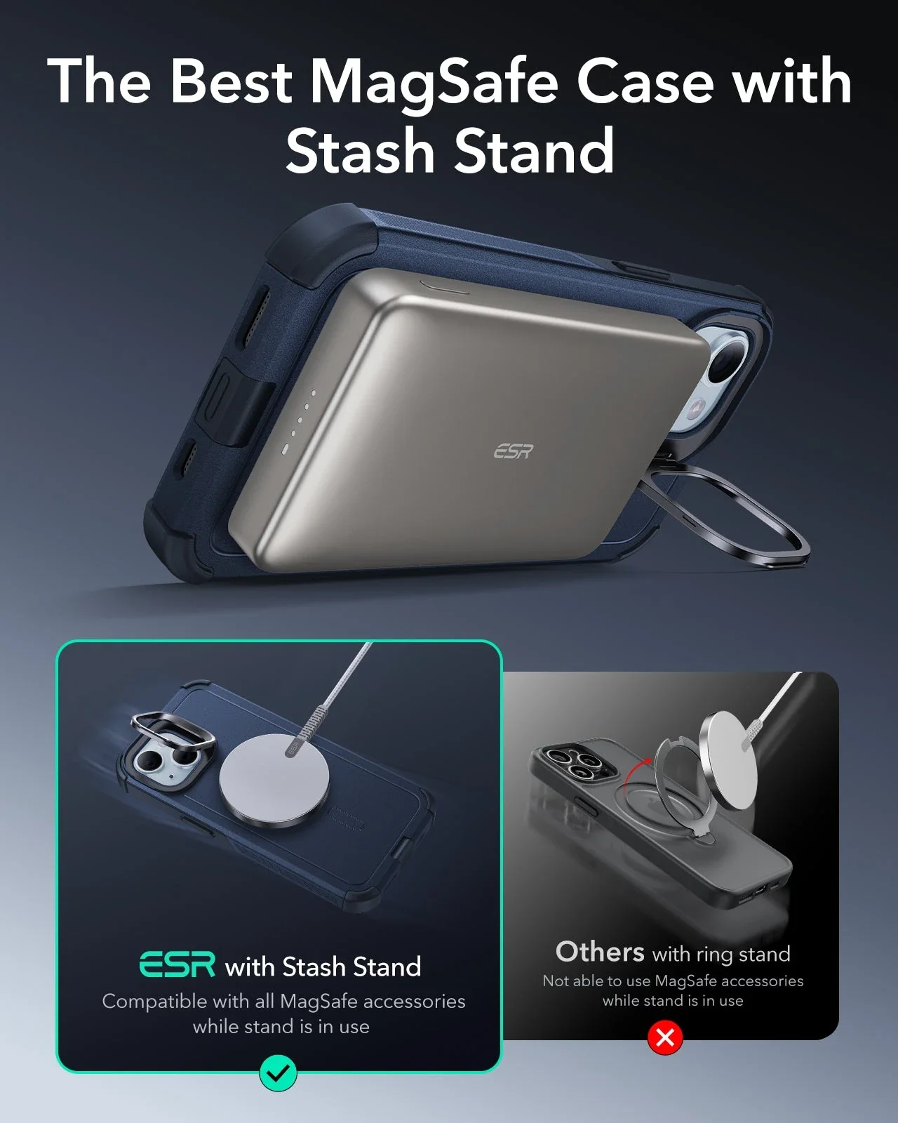 iPhone 14/13 Cyber Tough Magnetic Case (Stash Stand) - Dark Blue - Image 4