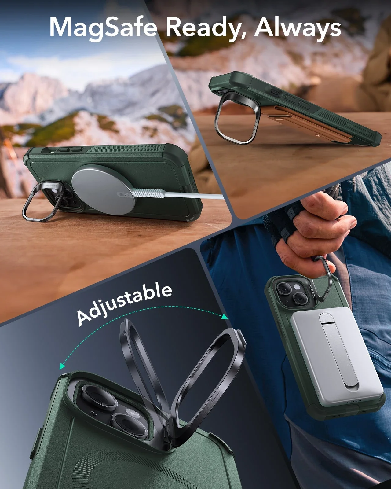 iPhone 14/13 Cyber Tough Magnetic Case (Stash Stand) - Green - Image 5