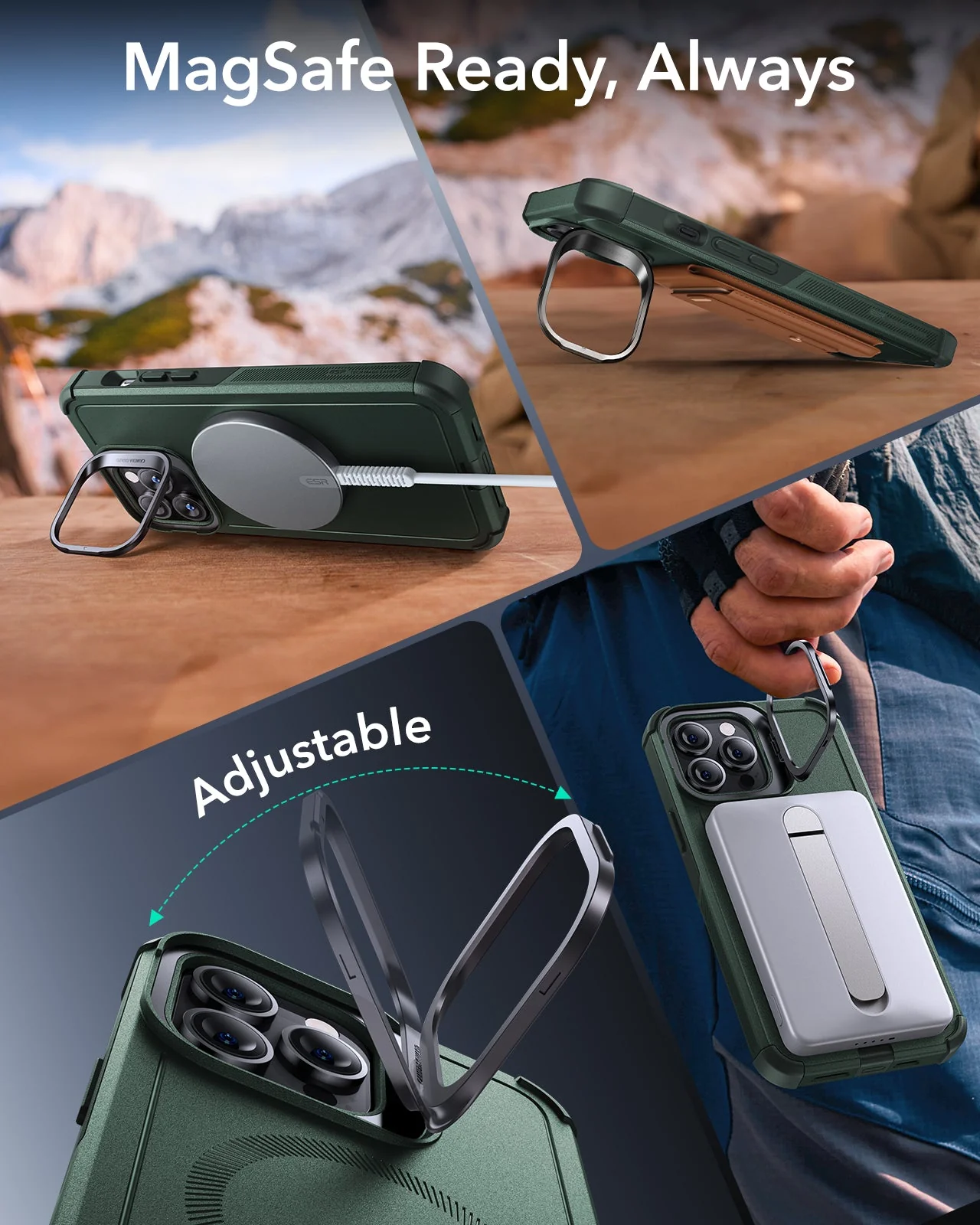 iPhone 14 Pro Max Cyber Tough Magnetic Case (Stash Stand) - Green - Image 5