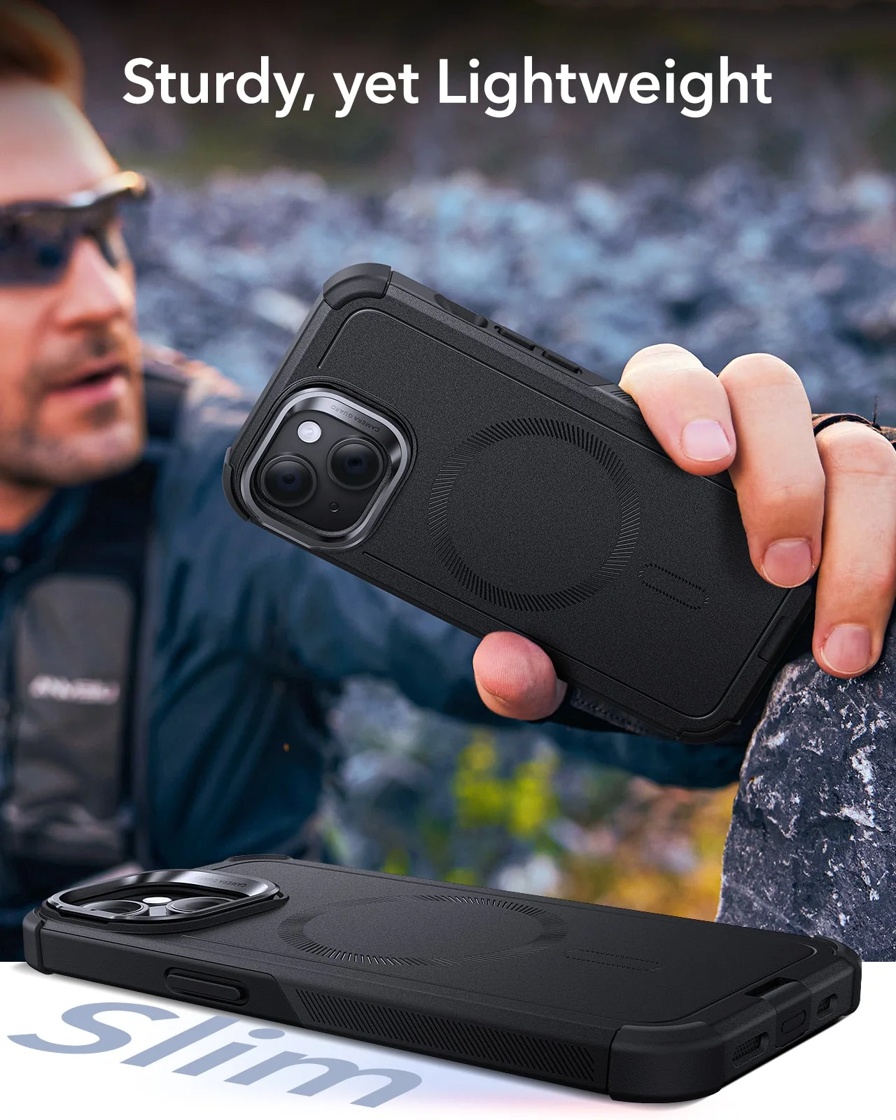 iPhone 15 Cyber Tough Magnetic Case with Stash Stand - Black - Image 7
