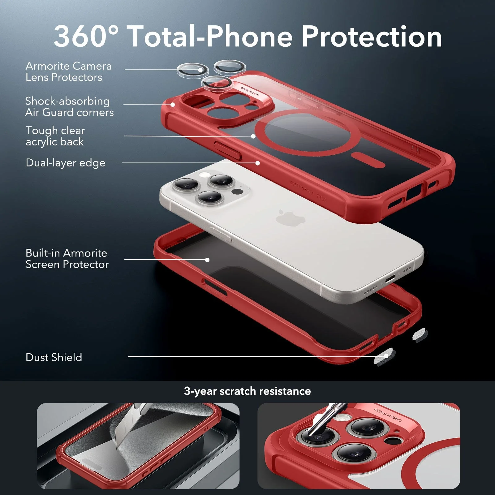 iPhone 15 Pro Max Armor Tough Case (HaloLock) - Clear Red - Image 2