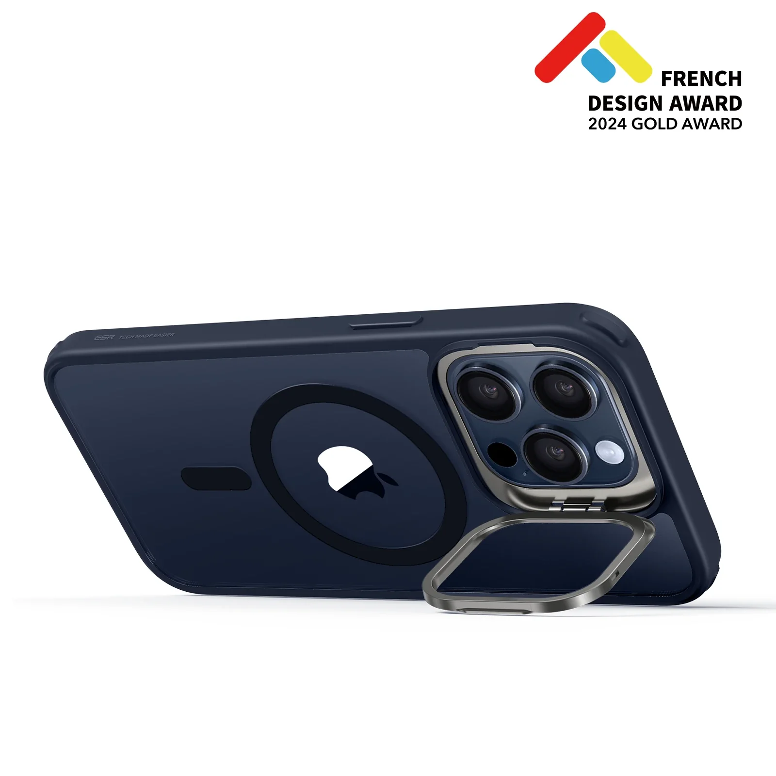 iPhone 15 Pro Classic Hybrid Case with Stash Stand (HaloLock) - Clear Dark Blue
