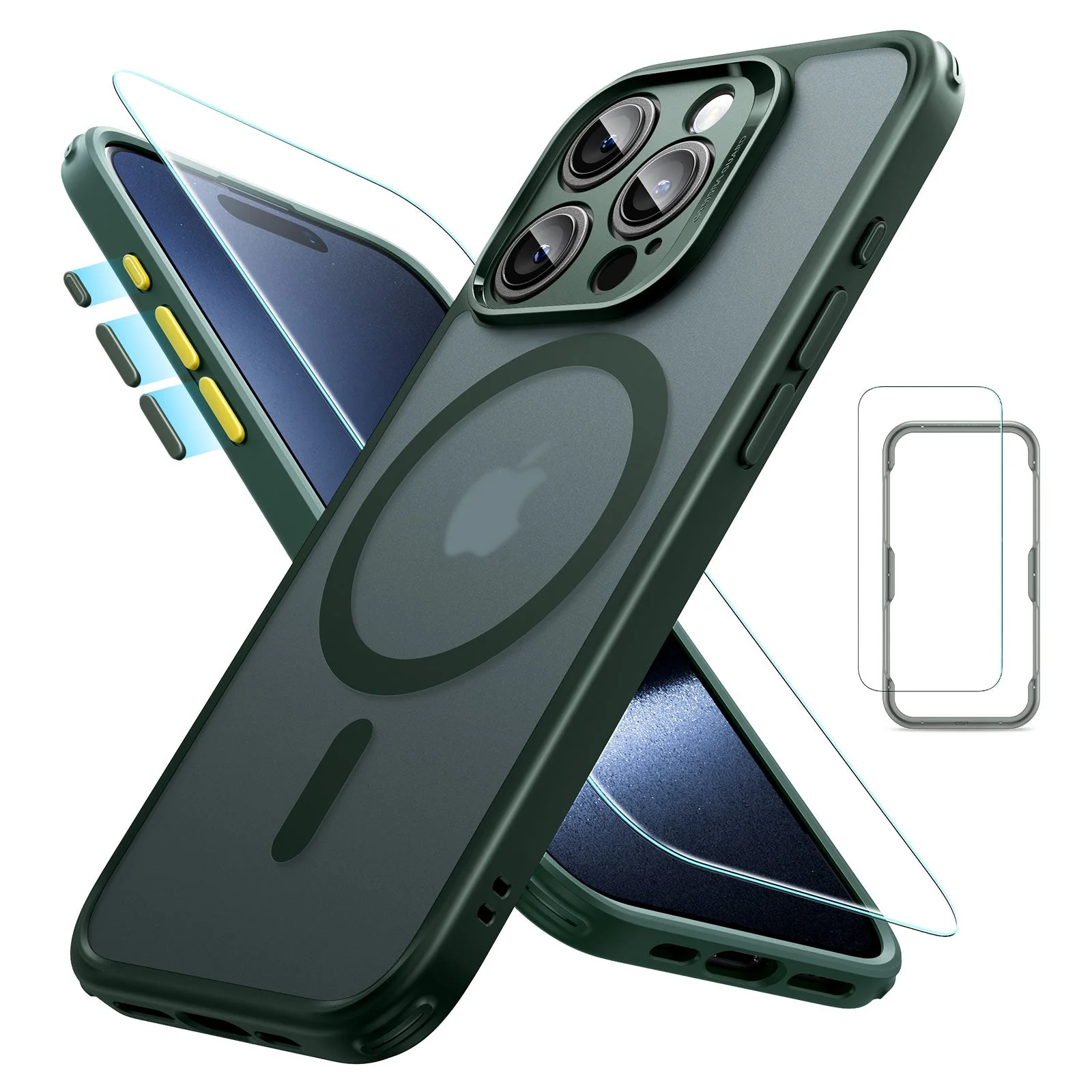 iPhone 15 Pro Max Classic Pro Case (HaloLock) Set - Frosted Dark Green