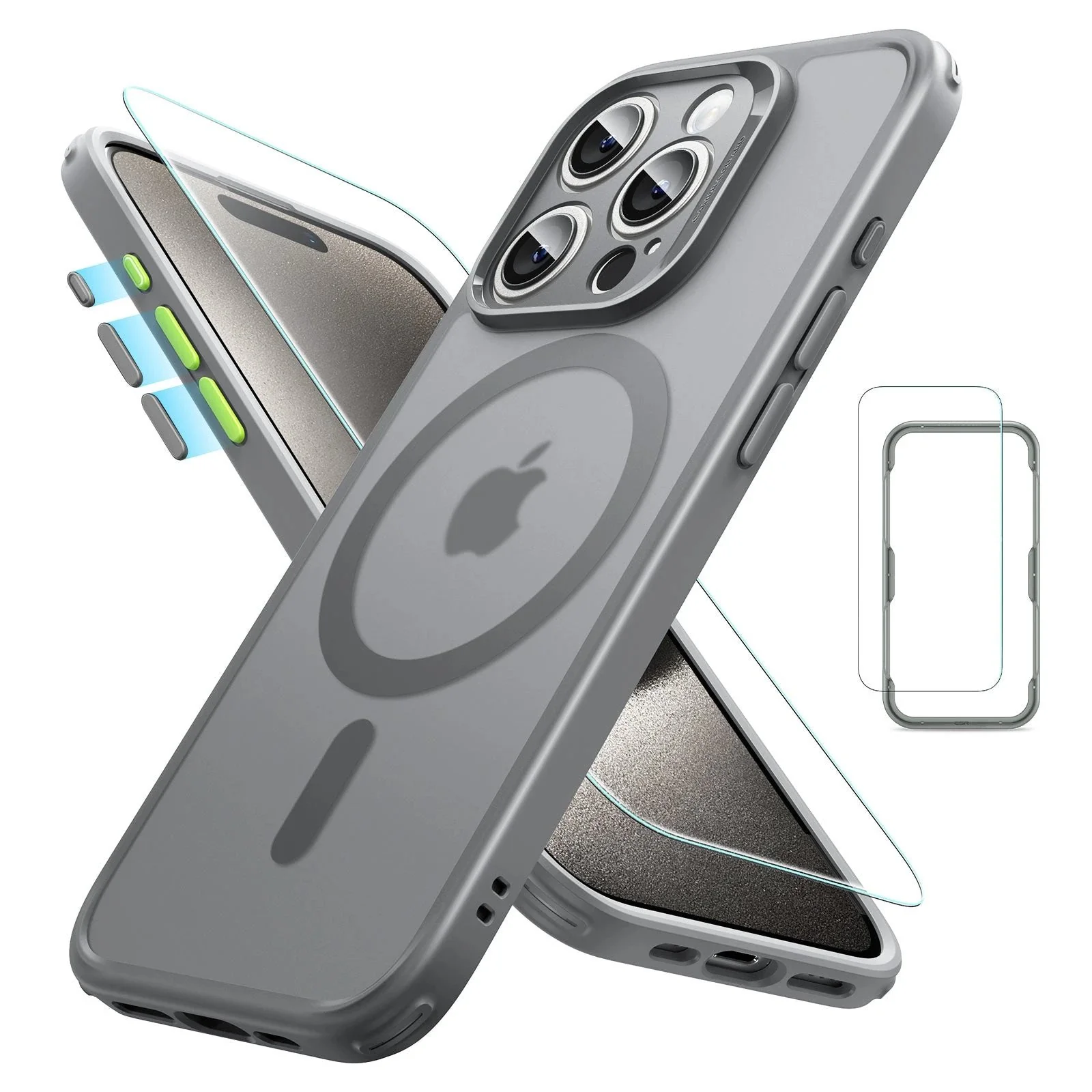iPhone 15 Pro Max Classic Pro Case (HaloLock) Set - Frosted Grey