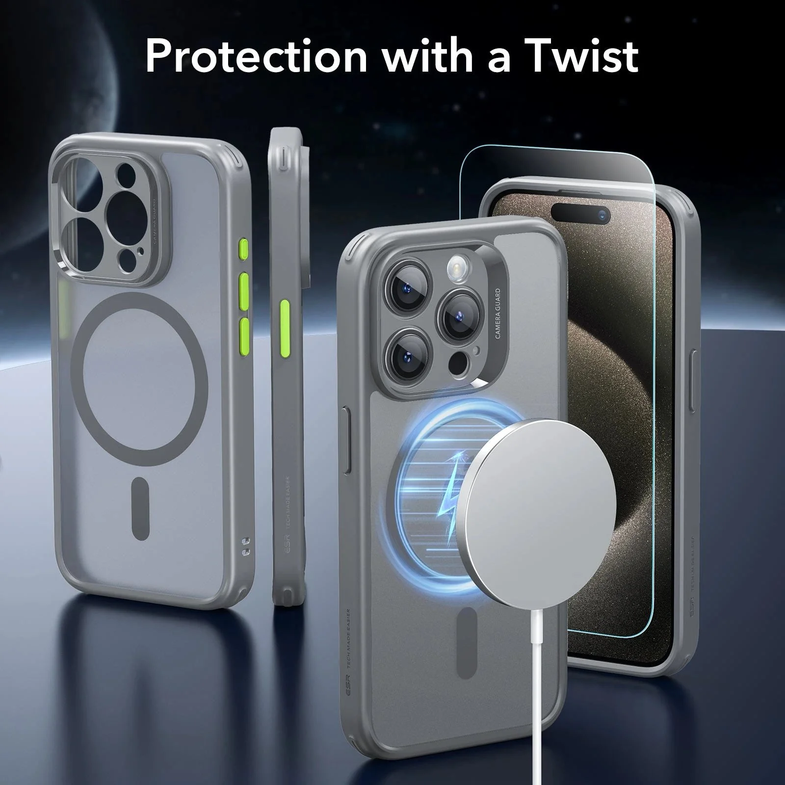 iPhone 15 Pro Max Classic Pro Case (HaloLock) Set - Frosted Grey - Image 2