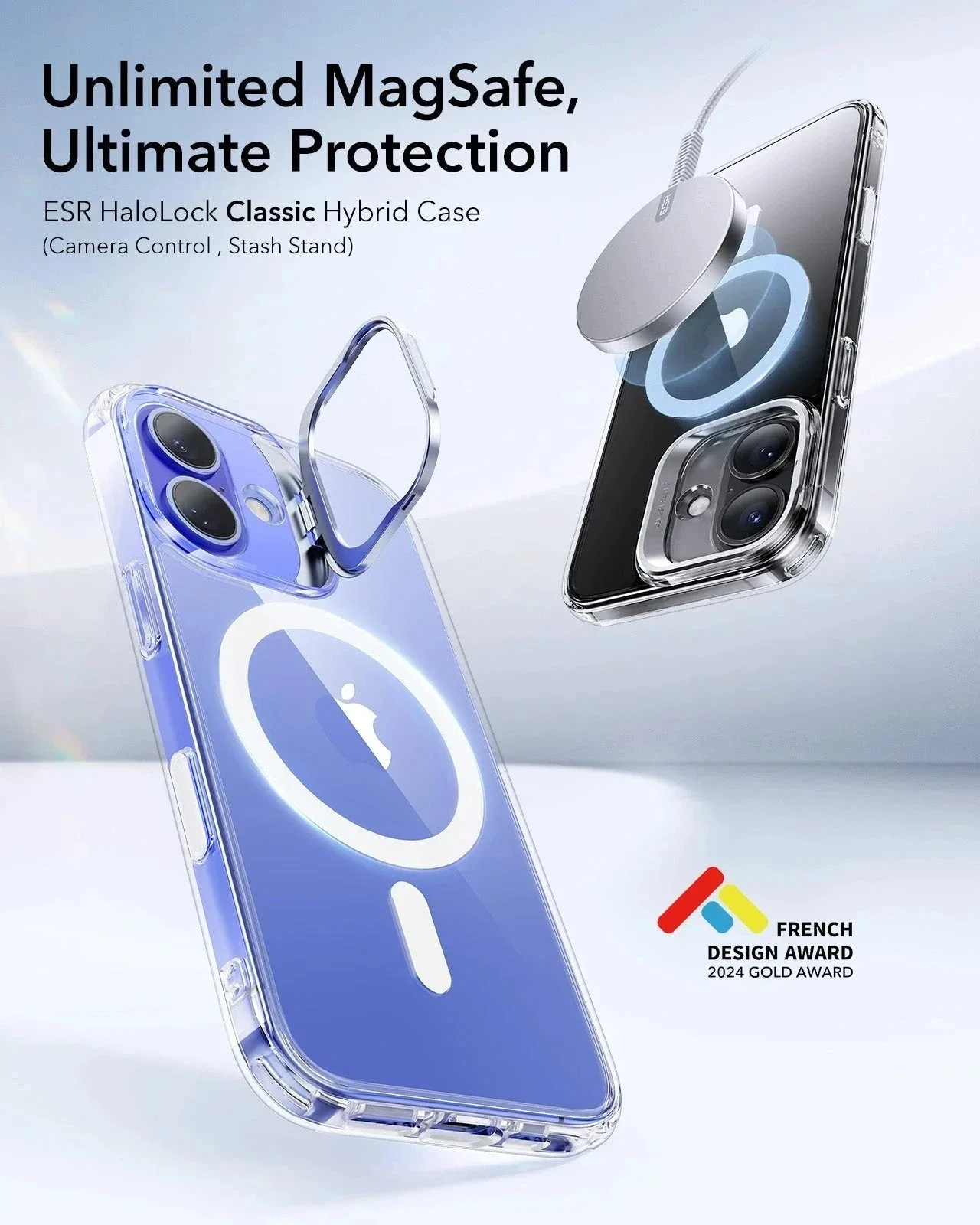 iPhone 16 Classic Hybrid Magnetic Case (Camera Control, Stash Stand) - Clear - Image 2